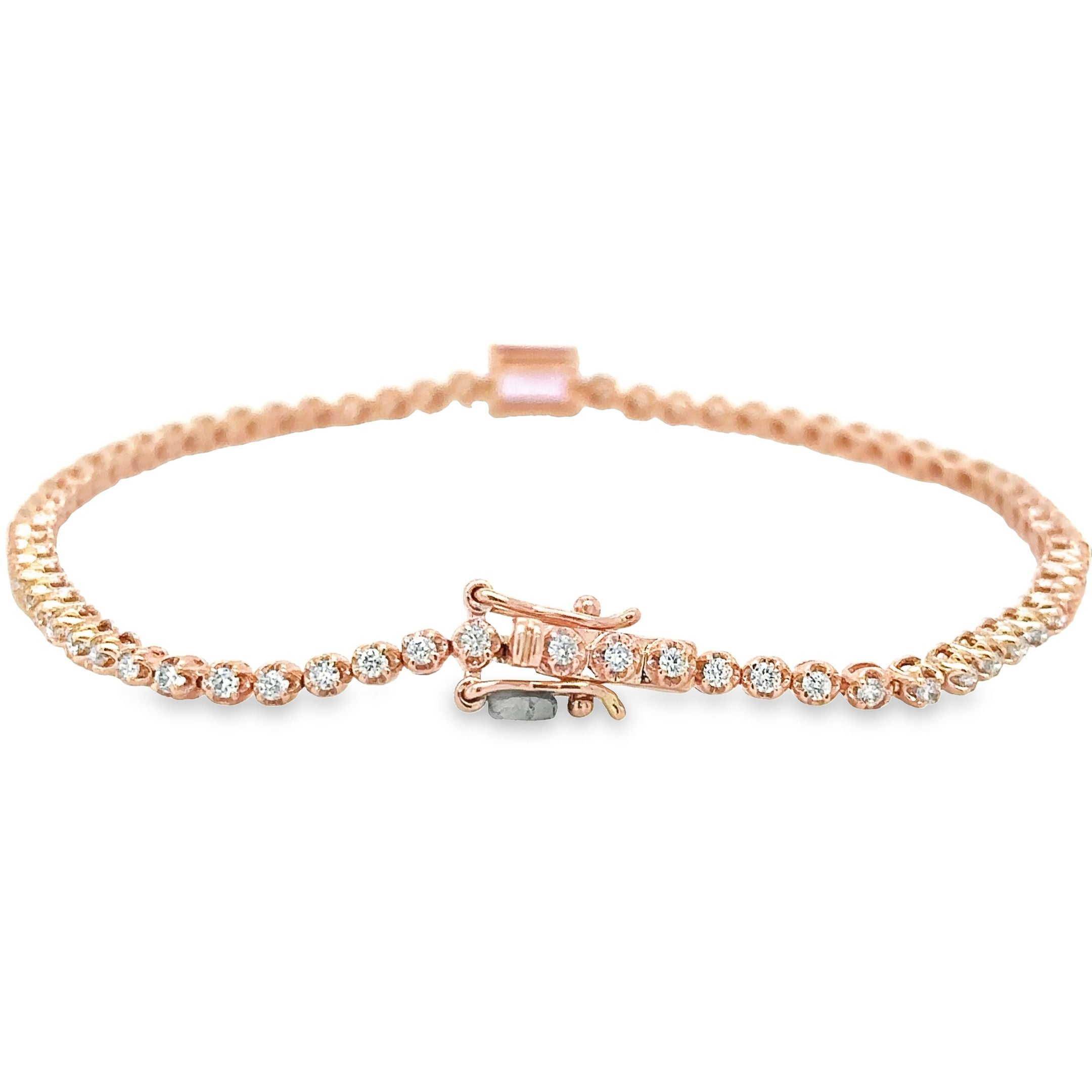 Pulsera De Oro Rosa Tenis De Diamantes & Zafiro Rosa 1,42 Tcw