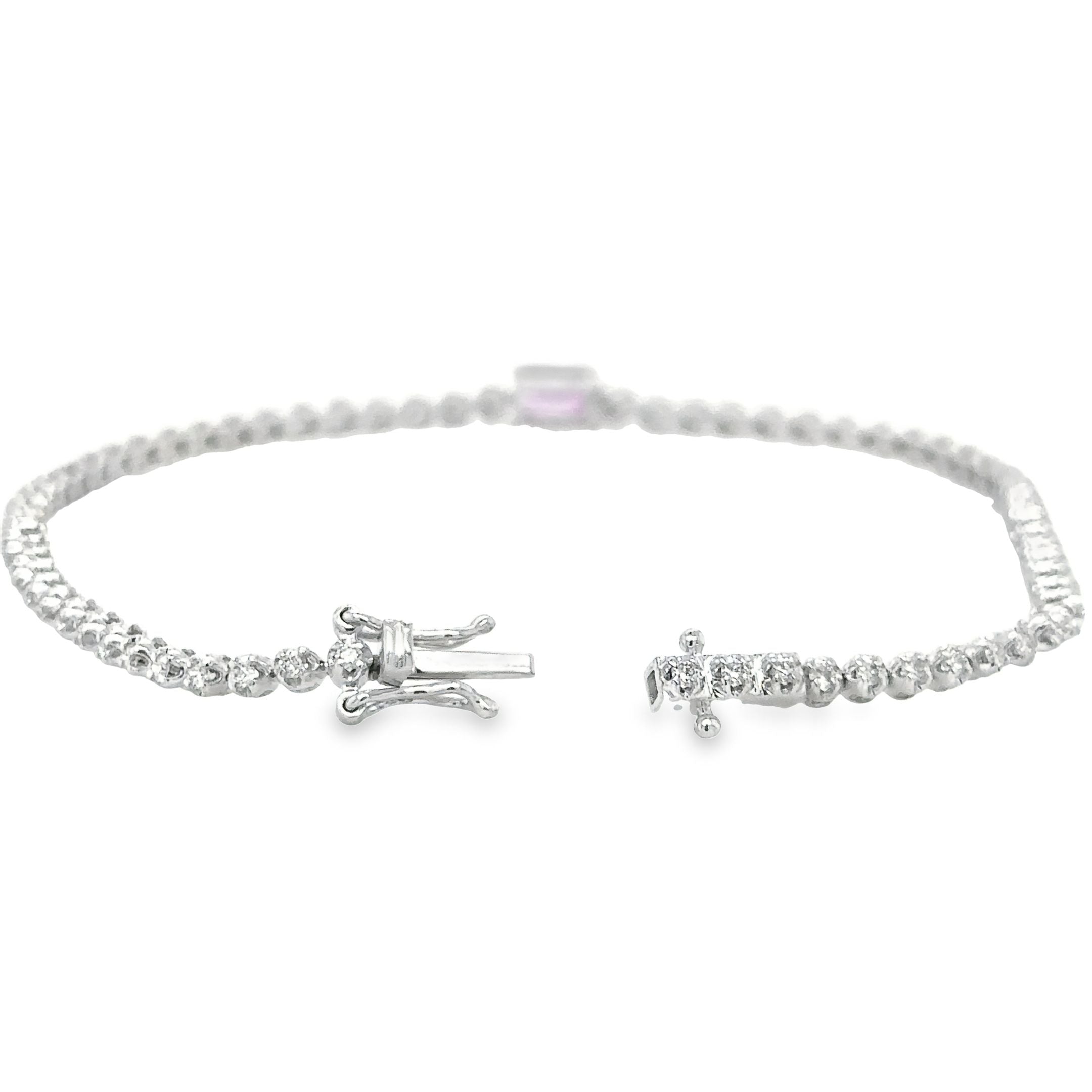 Pulsera De Oro Blanco Tenis De Diamantes & Zafiro Rosa 1,47 Tcw