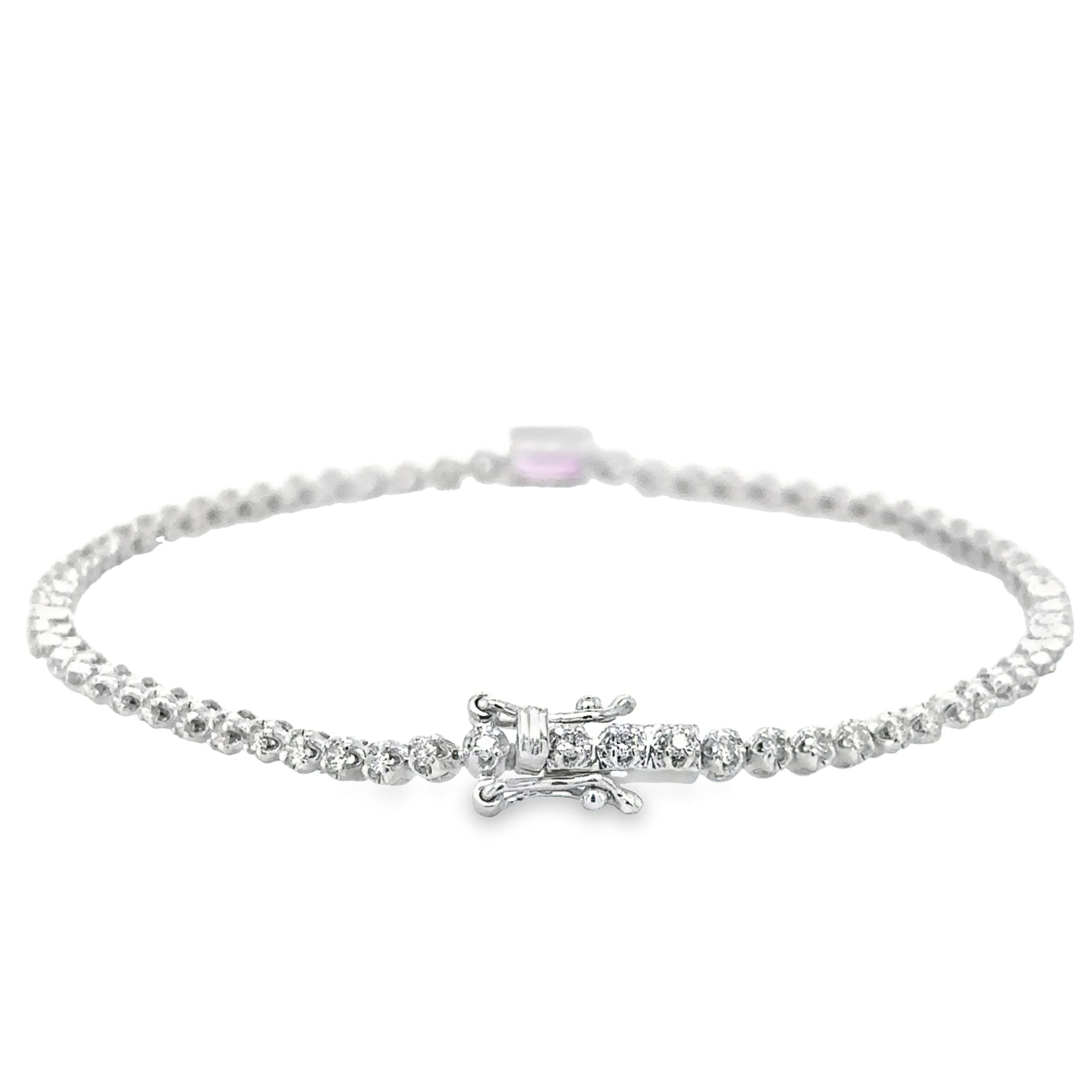 Pulsera De Oro Blanco Tenis De Diamantes & Zafiro Rosa 1,47 Tcw