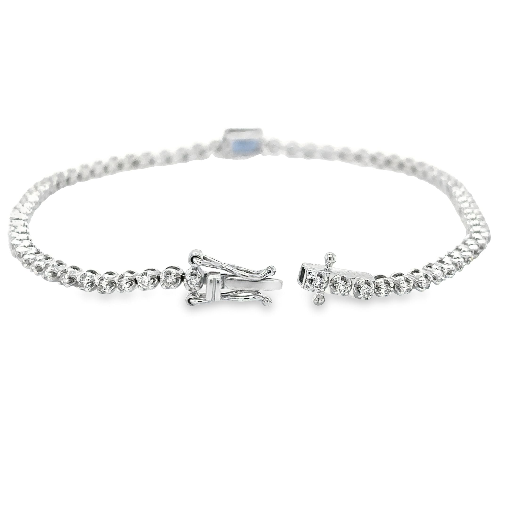 14K White Gold Sapphire and Diamond Tennis Bracelet, 1.26 Tcw