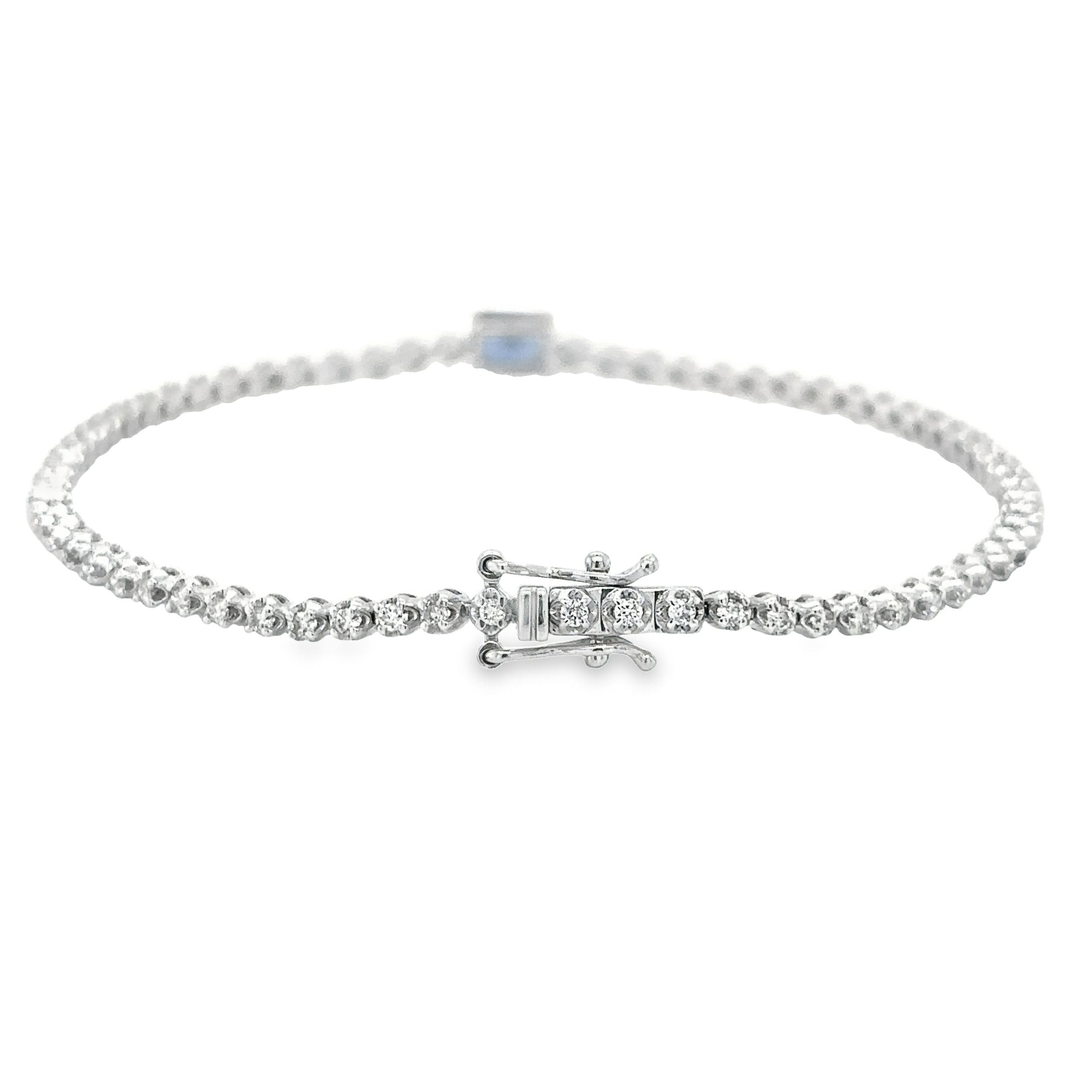 Brazalete De Tenis De Diamantes Y Zafiro En Oro Blanco De 14K, 1,26 Tcw