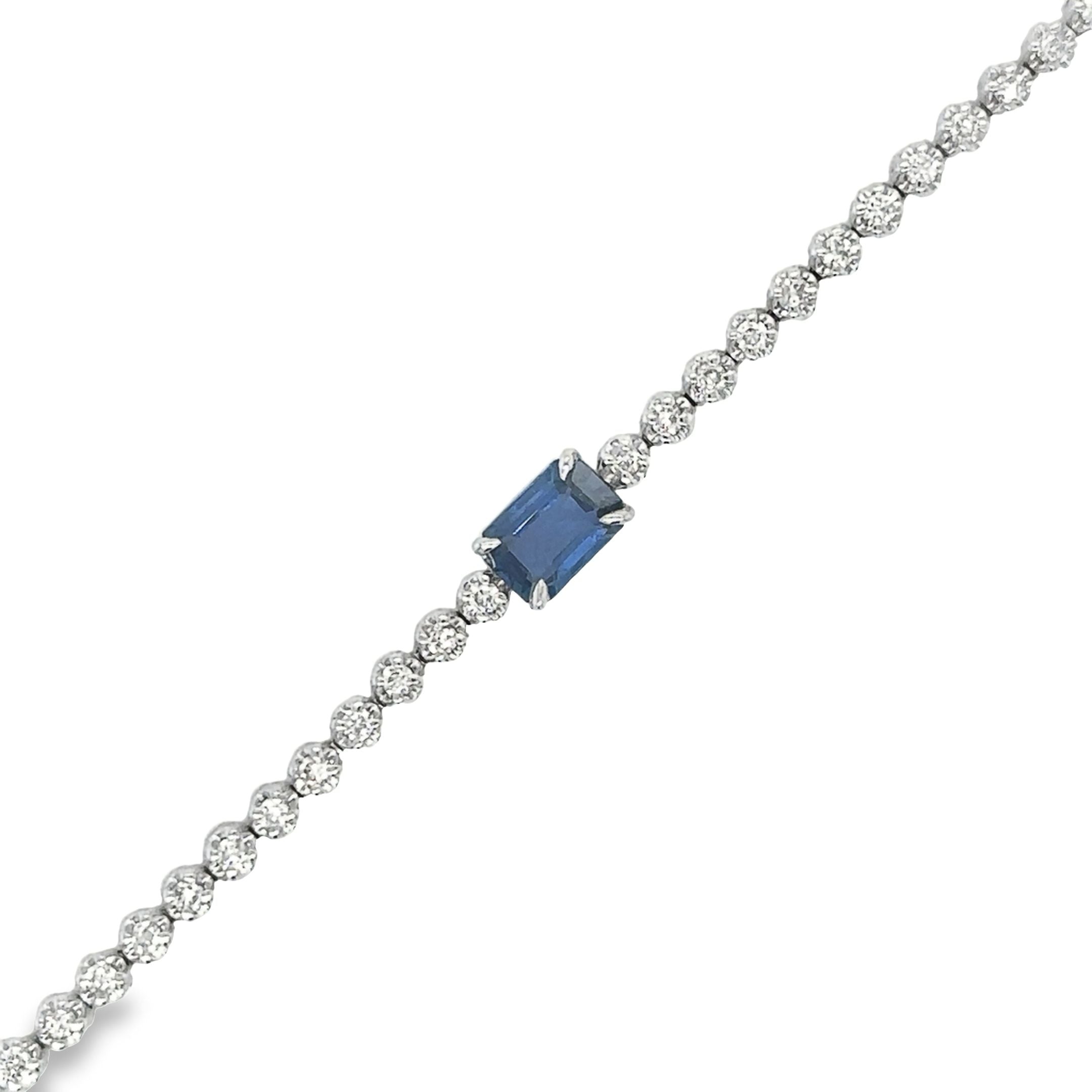 14K White Gold Sapphire and Diamond Tennis Bracelet, 1.26 Tcw