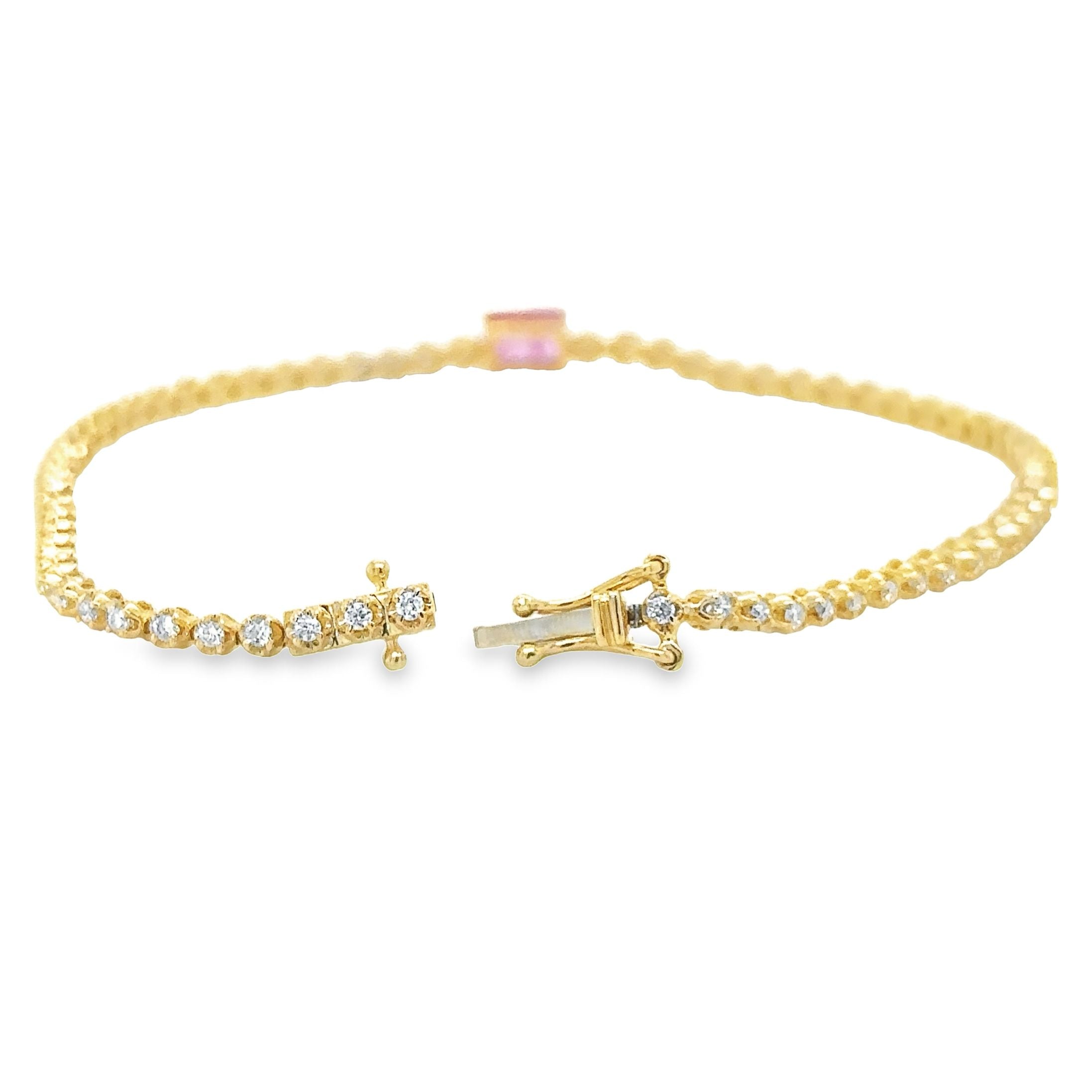 Pulsera De Oro Amarillo Tenis De Diamantes & Zafiro Rosa 1,42 Tcw