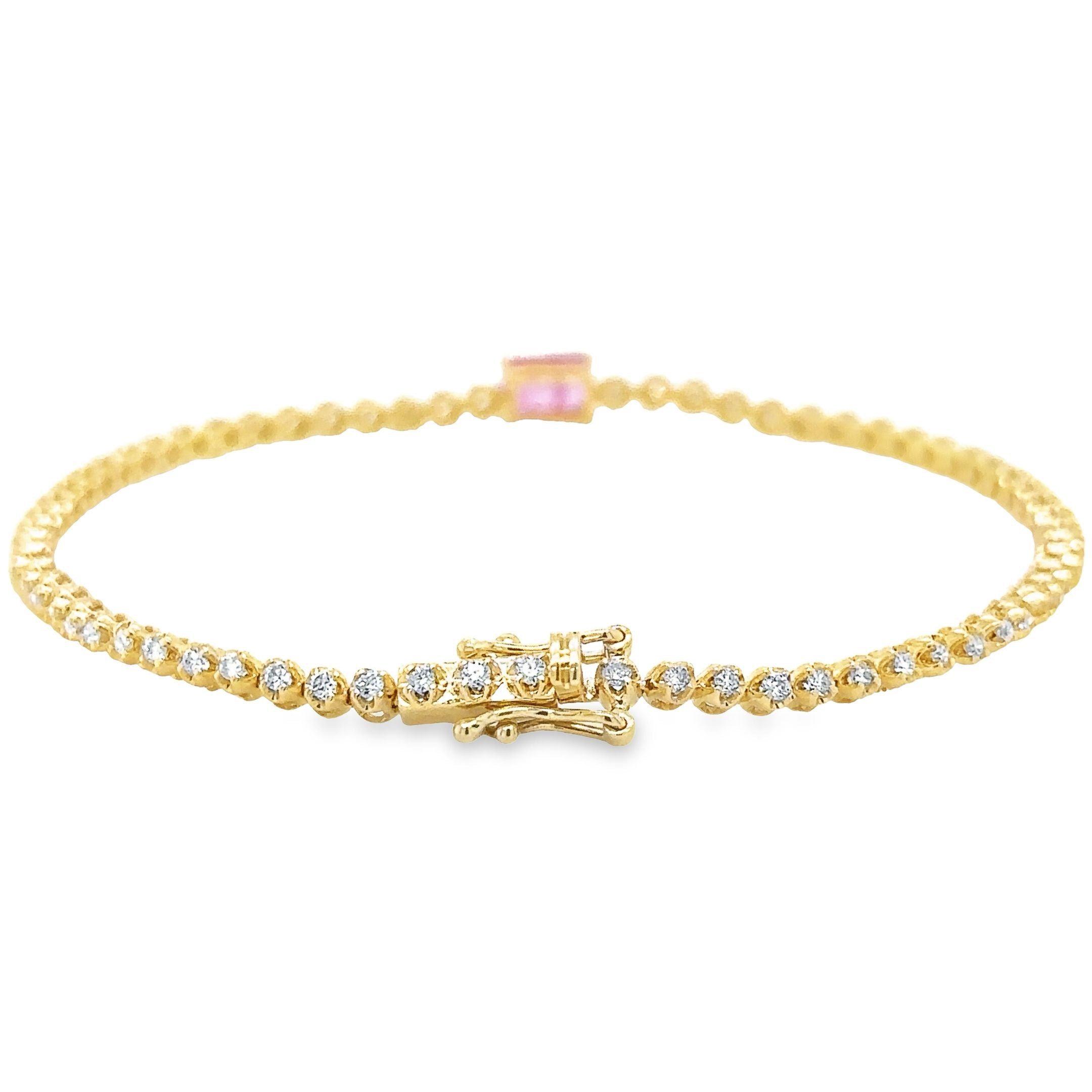 Pulsera De Oro Amarillo Tenis De Diamantes & Zafiro Rosa 1,42 Tcw