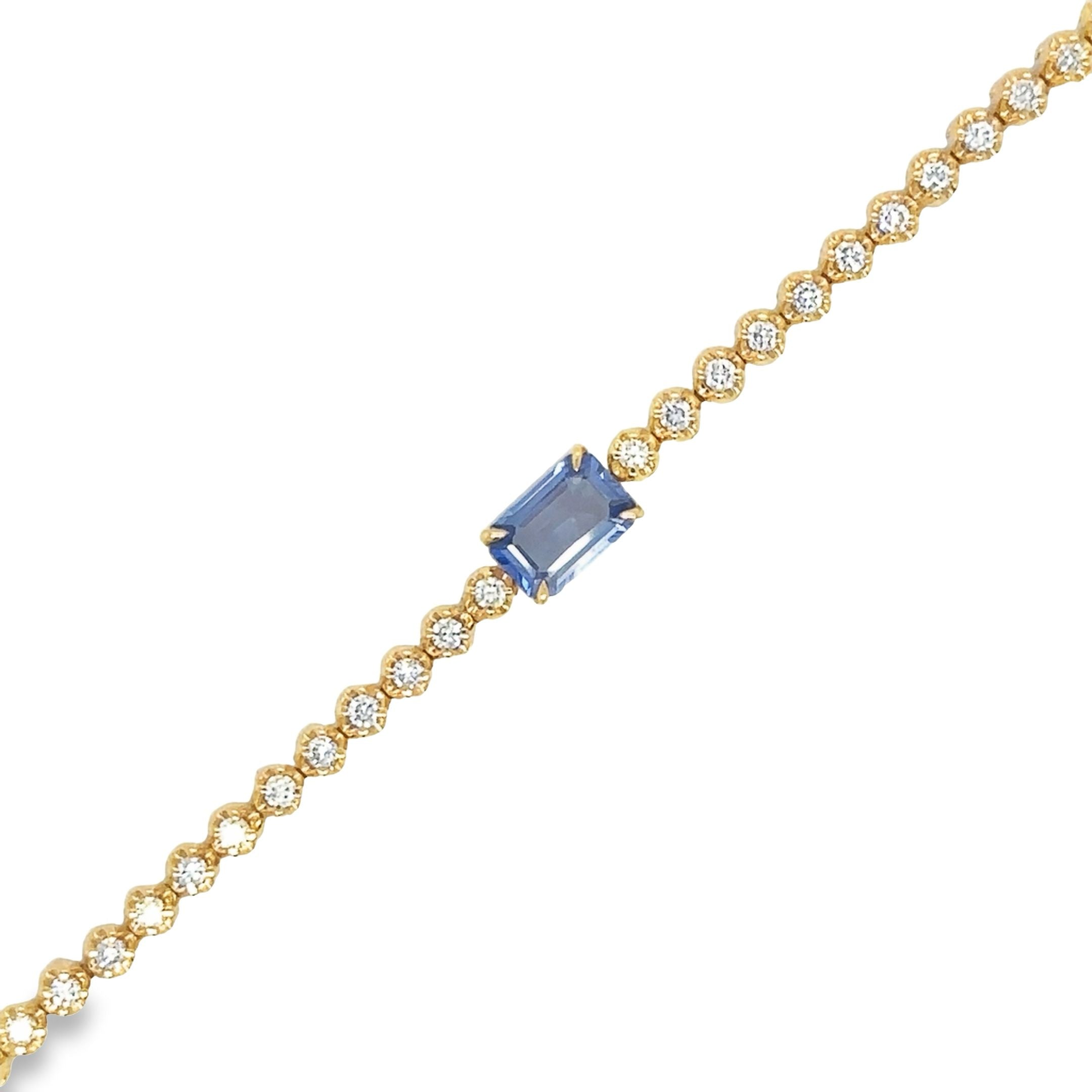 Brazalete De Tenis De Diamantes Y Zafiro En Oro Amarillo De 14K, 1,36 Tcw