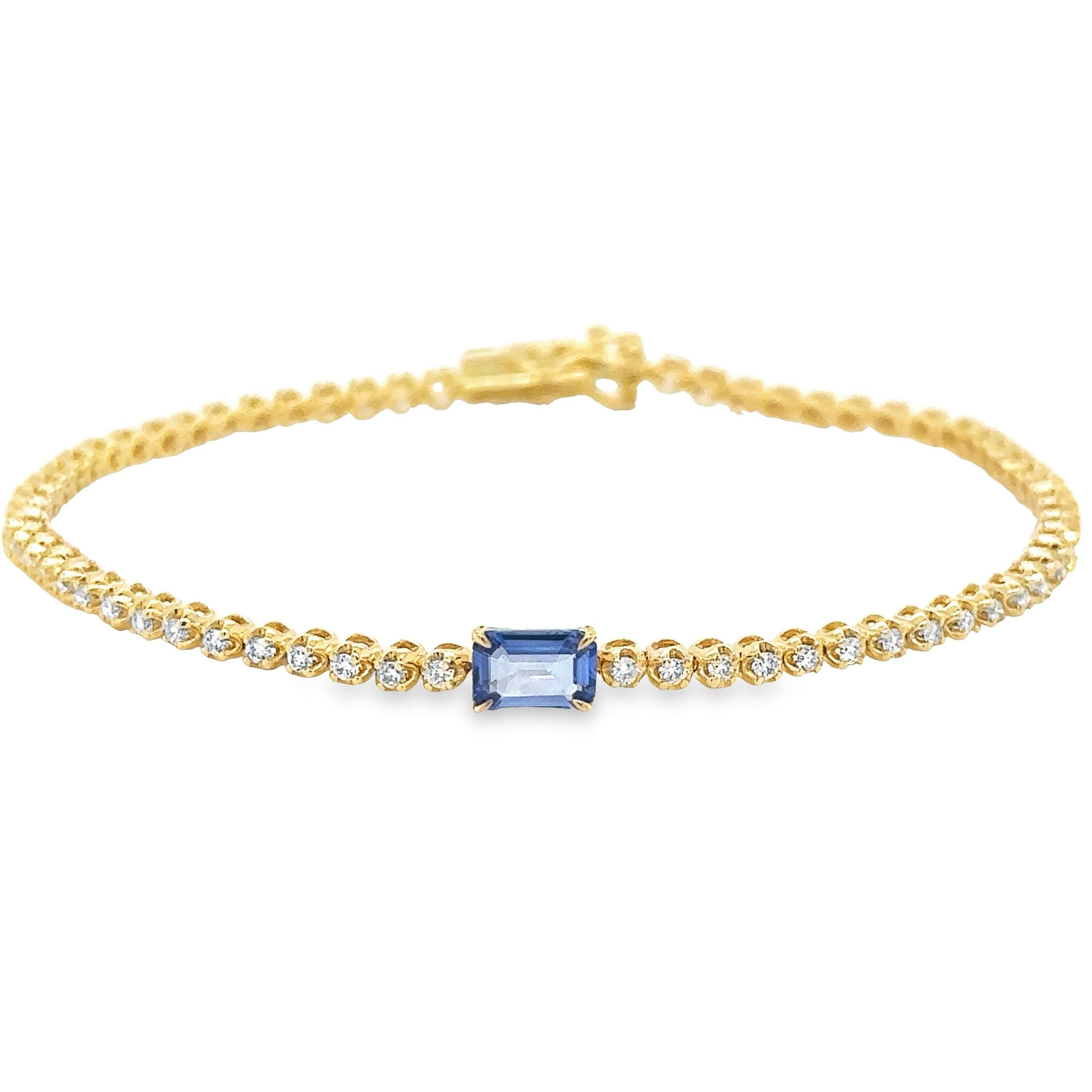 Brazalete De Tenis De Diamantes Y Zafiro En Oro Amarillo De 14K, 1,36 Tcw