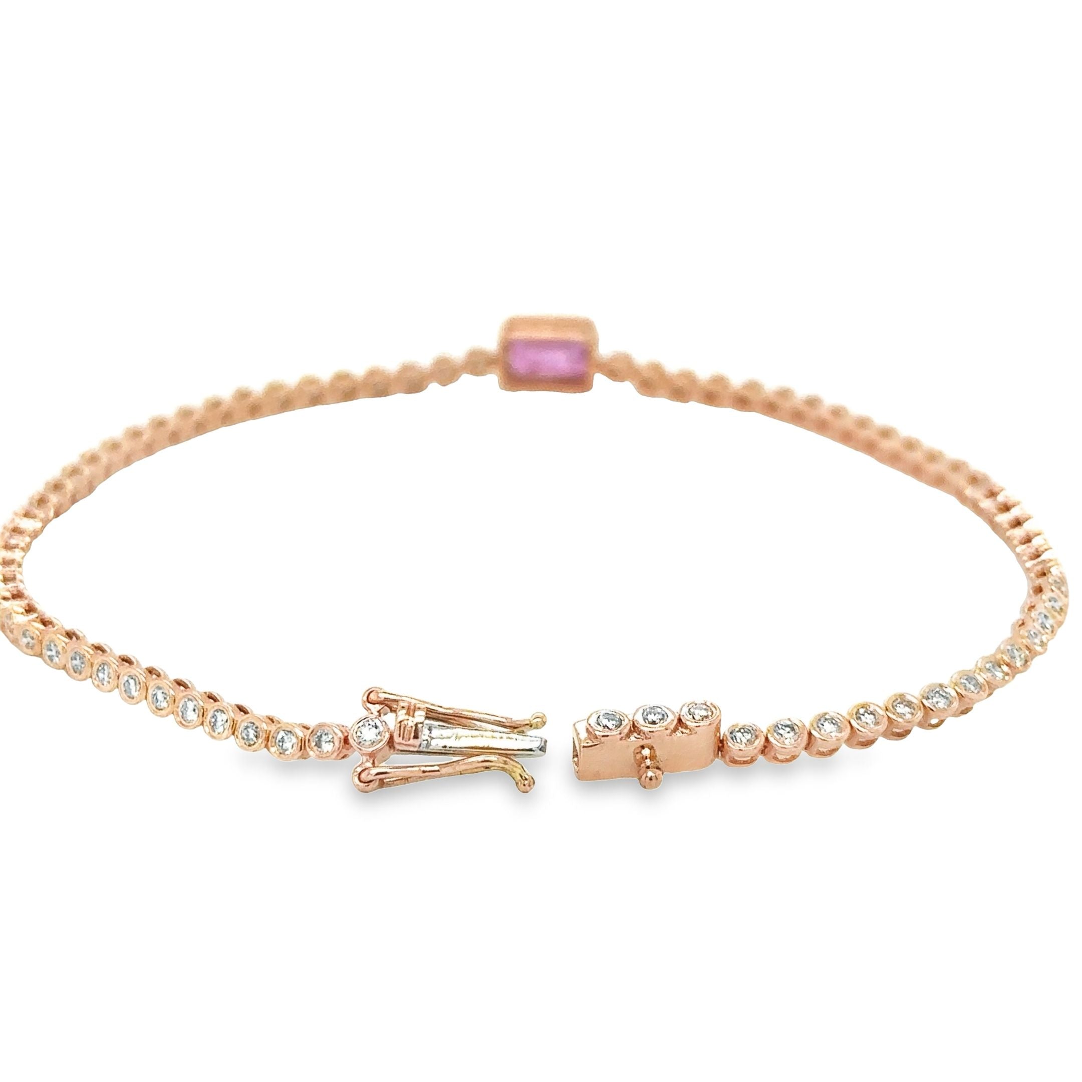 Pulsera De Oro Rosa Tenis De Diamantes & Zafiro Rosa 1,53 Tcw