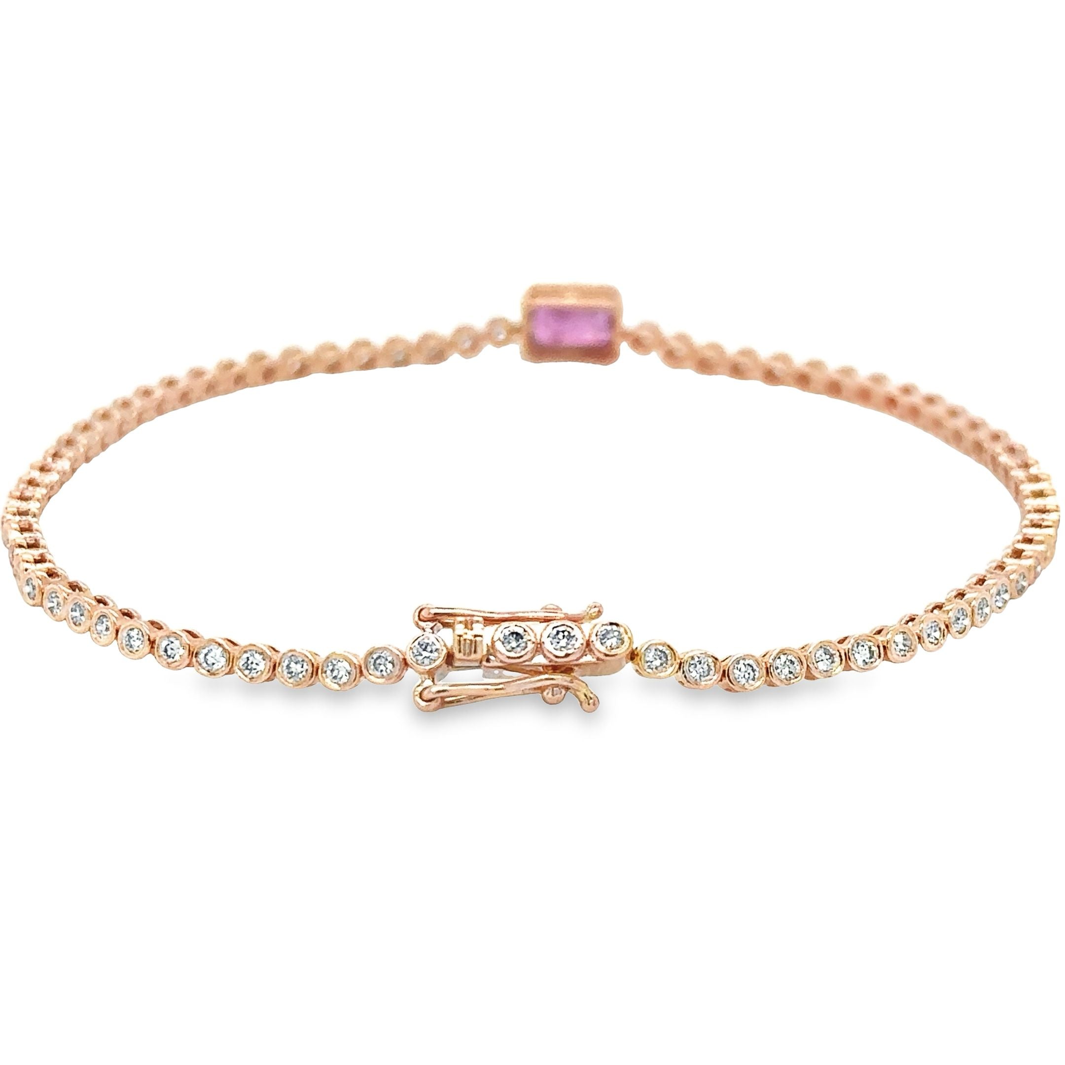 Pulsera De Oro Rosa Tenis De Diamantes & Zafiro Rosa 1,53 Tcw