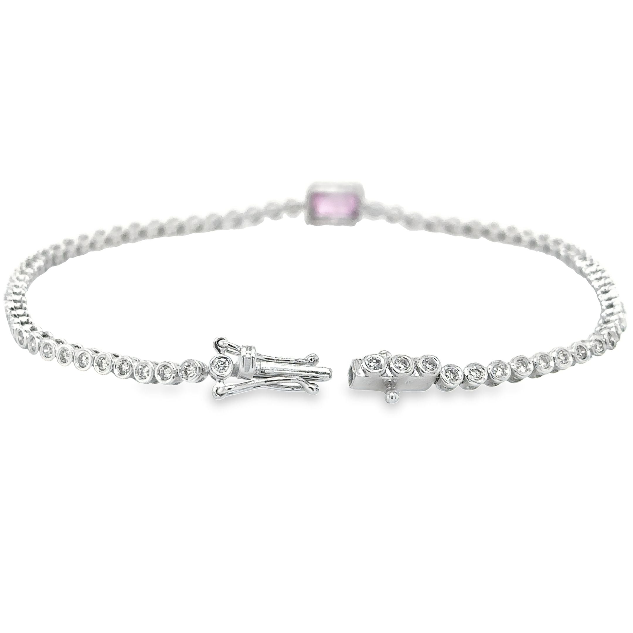 Pulsera De Oro Blanco Tenis De Diamantes & Zafiro Rosa 1,53 Tcw