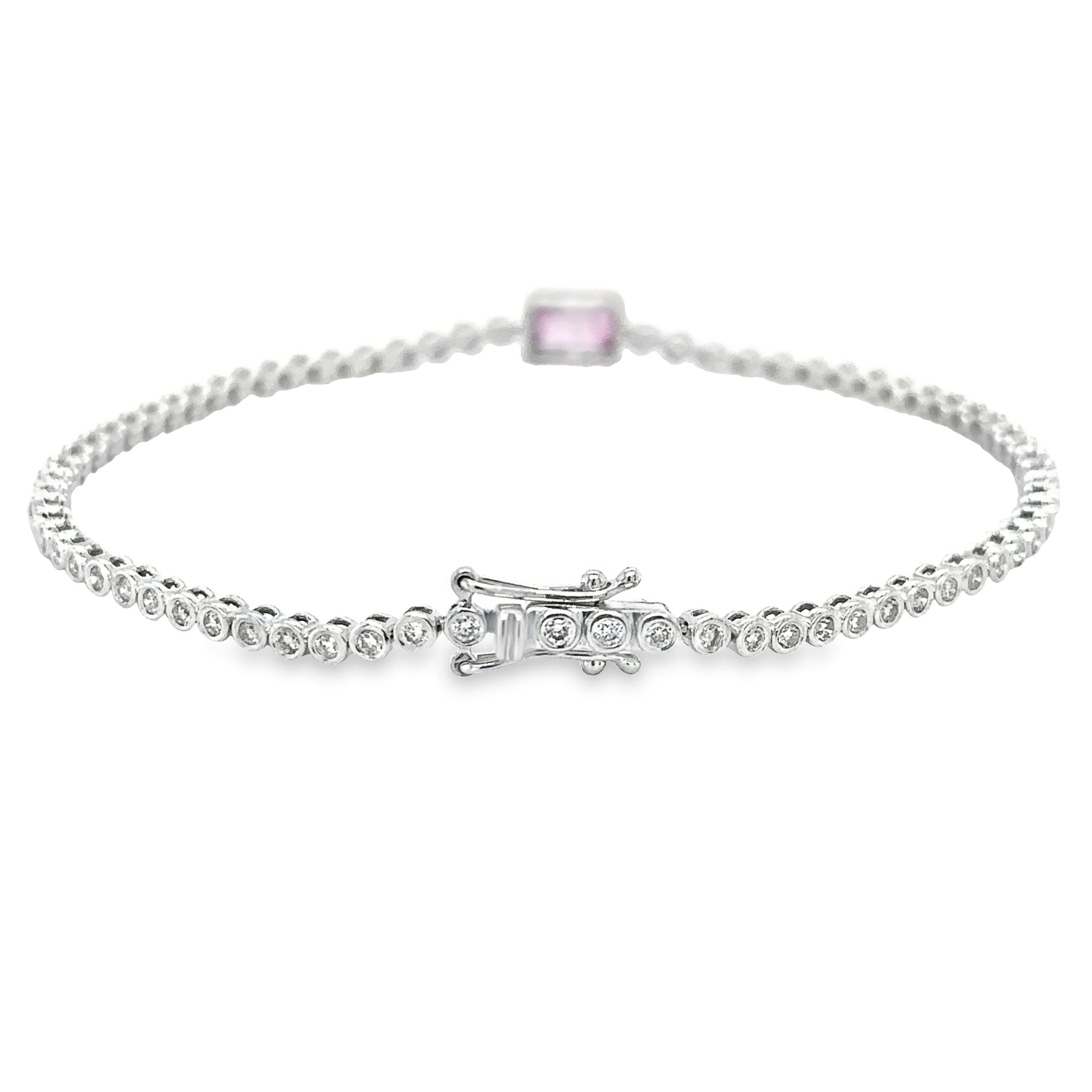 Pulsera De Oro Blanco Tenis De Diamantes & Zafiro Rosa 1,53 Tcw