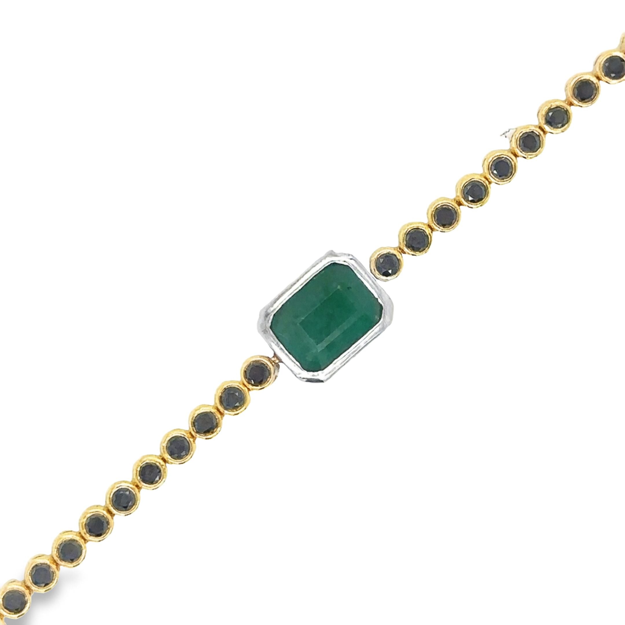 Brazalete De Tenis Con Esmeralda Y Diamante Negro En Oro Amarillo De 14K, 3,33 Tcw