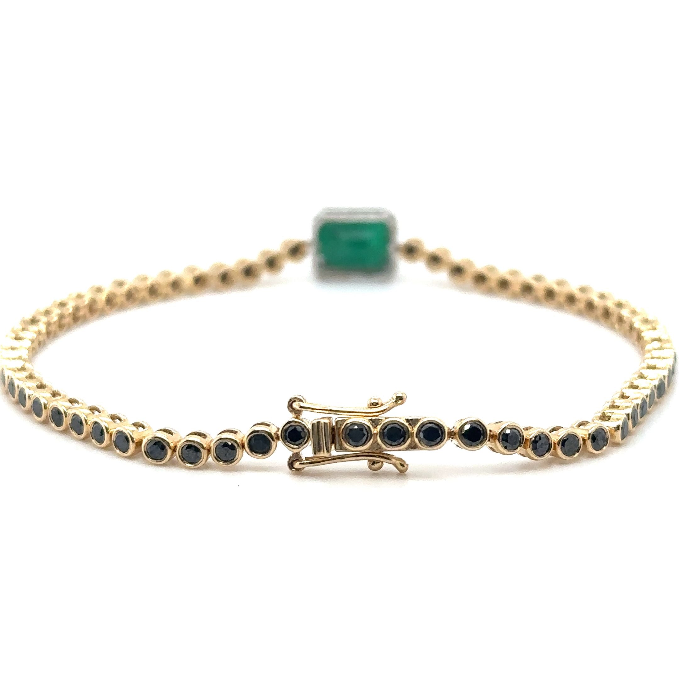 Brazalete De Tenis Con Esmeralda Y Diamante Negro En Oro Amarillo De 14K, 3,33 Tcw