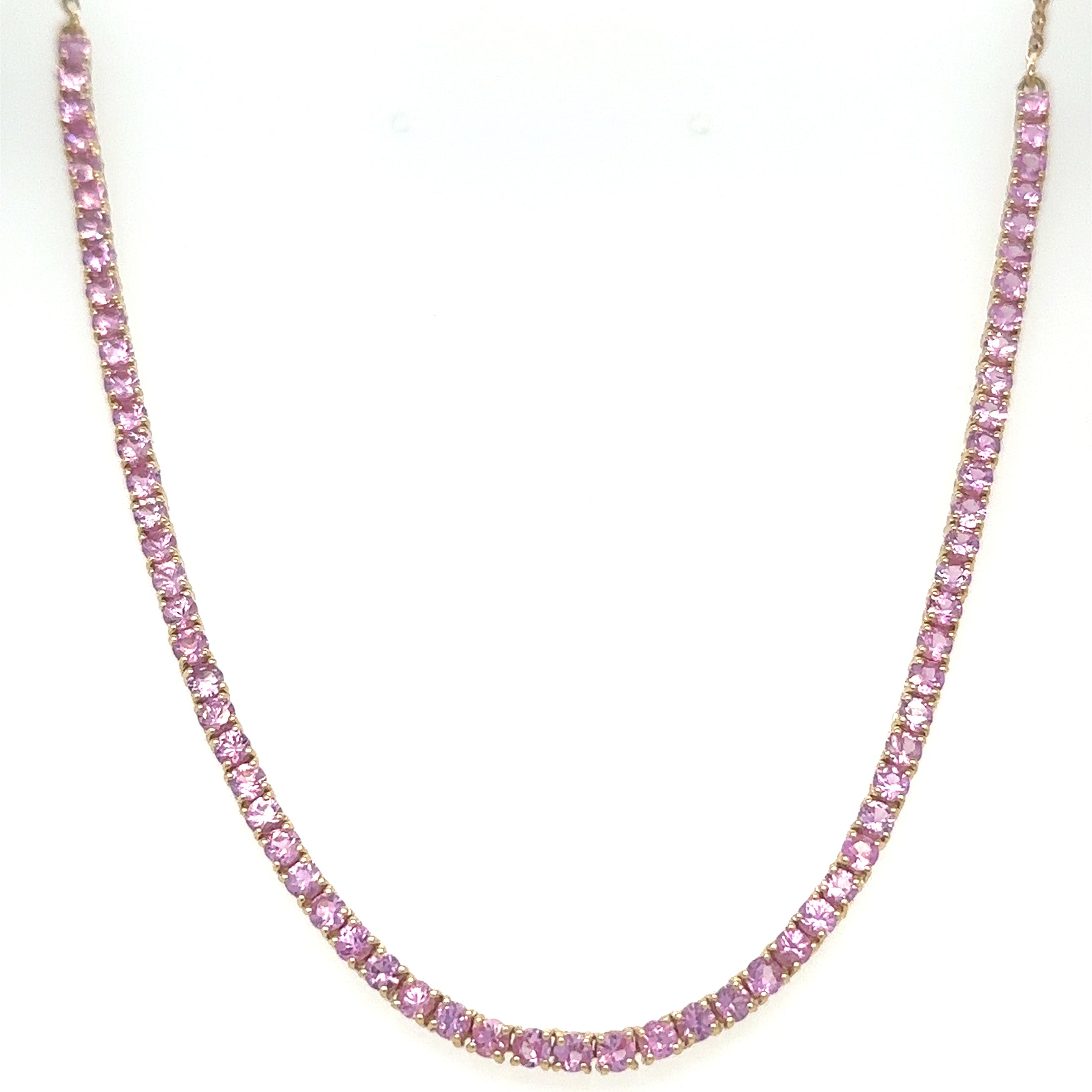 Collar De Zafiro Rosa En Oro Amarillo De 14 K De 18", 7.1CT