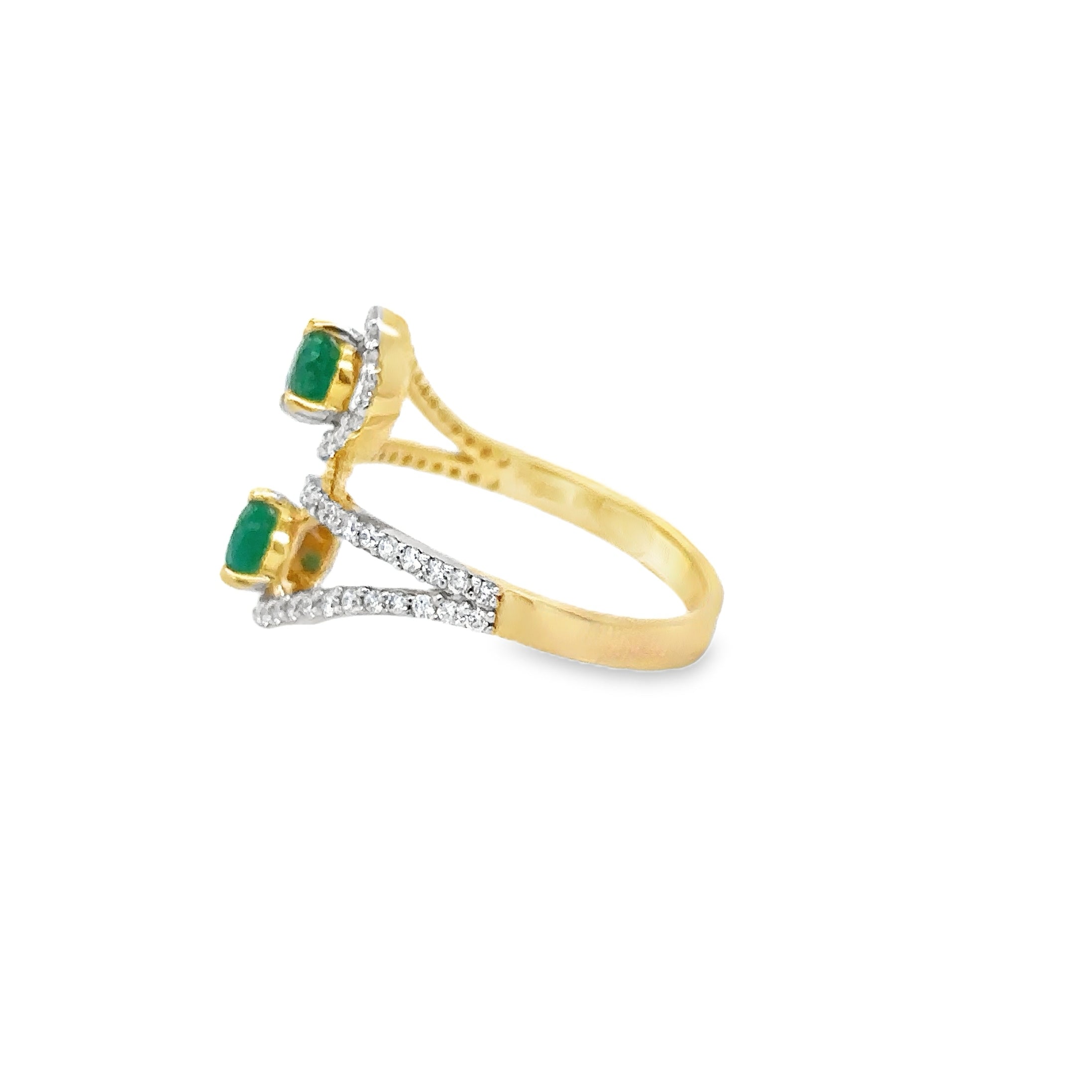 Anillo De Oro Amarillo De 14Kt Con Esmeralda Y Diamantes, 1.32 CT