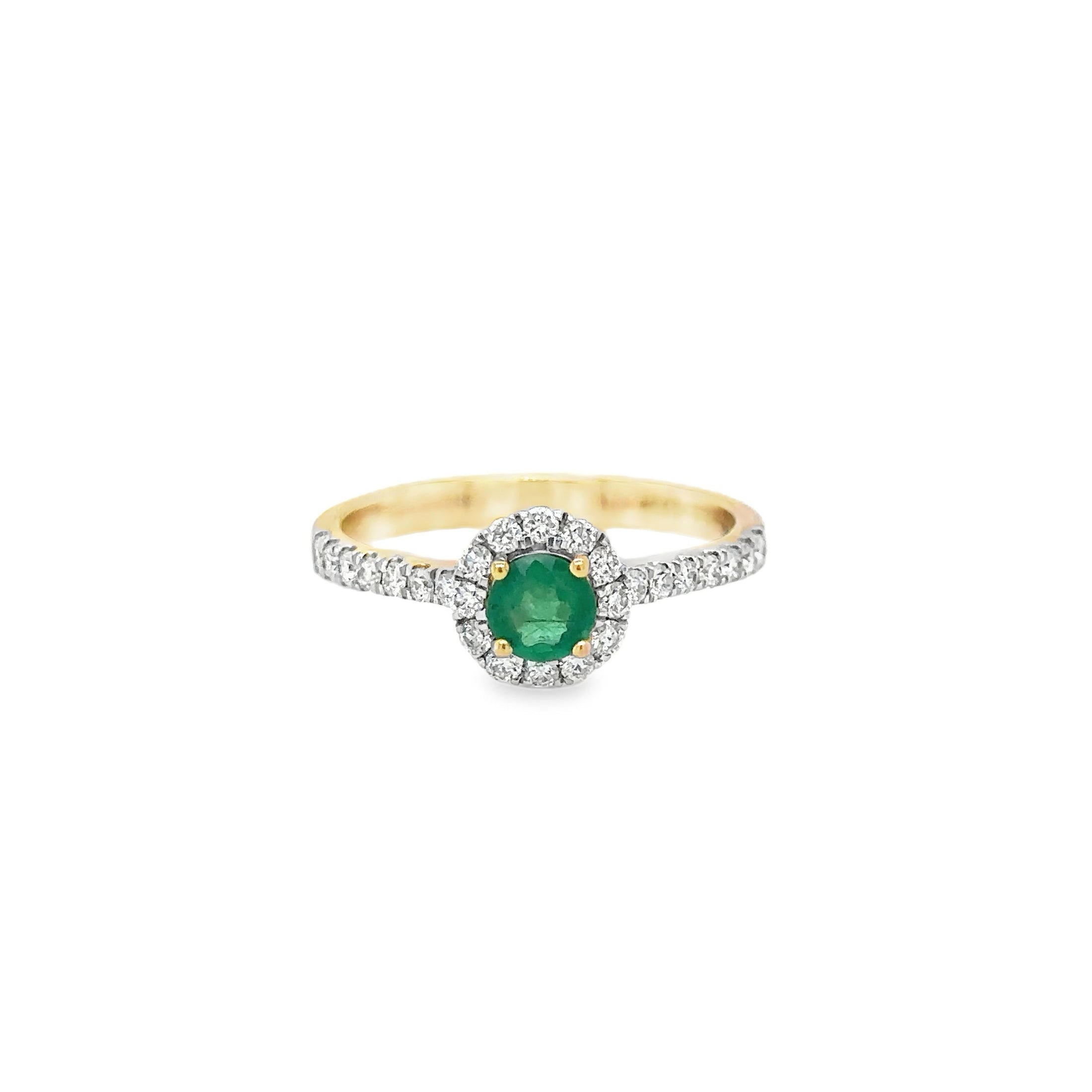 Anillo De Oro Amarillo De 14Kt Con Esmeralda Y Diamantes, 0.68 CT