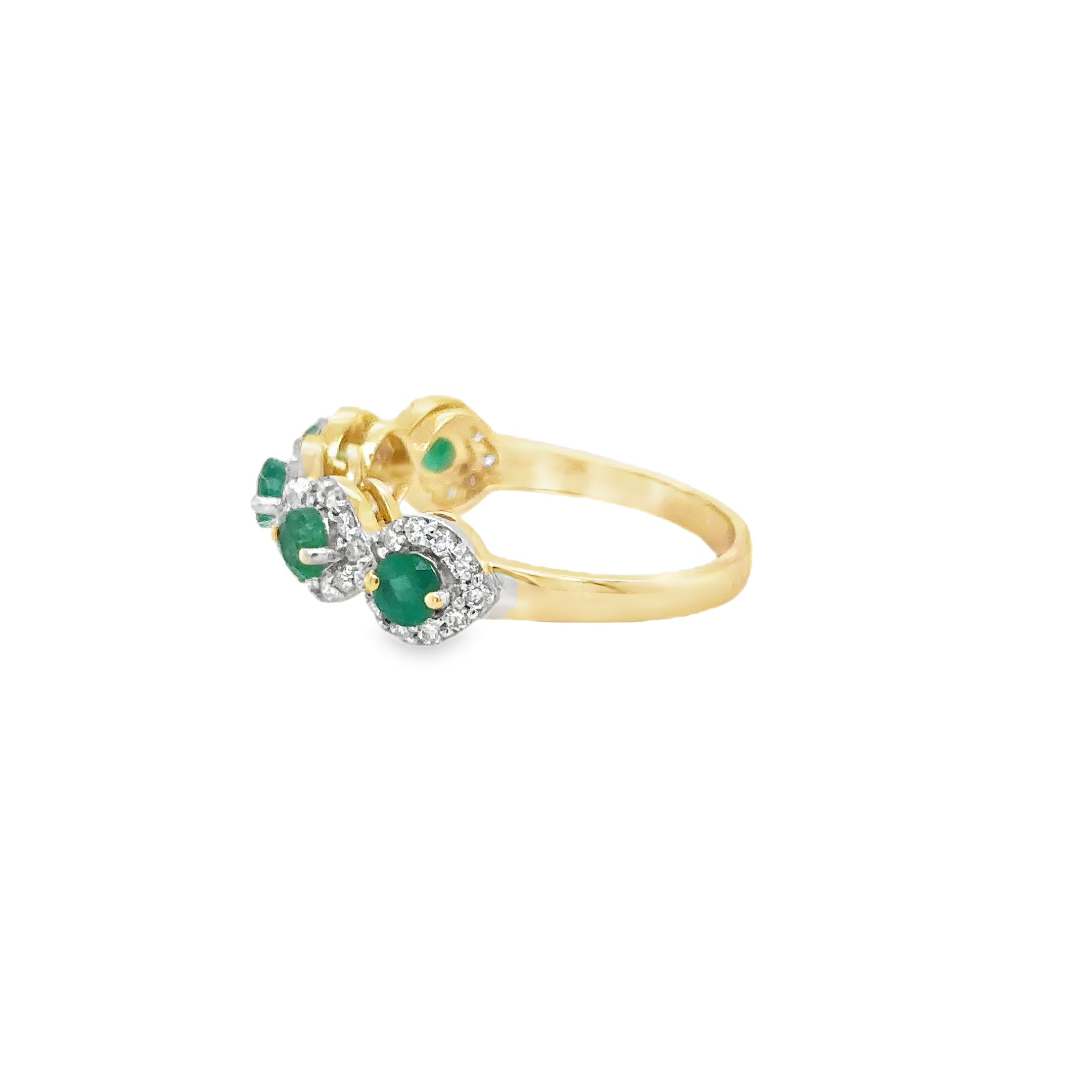 Anillo De Oro Amarillo De 14Kt Con Esmeralda Y Diamantes, 1.09 CT