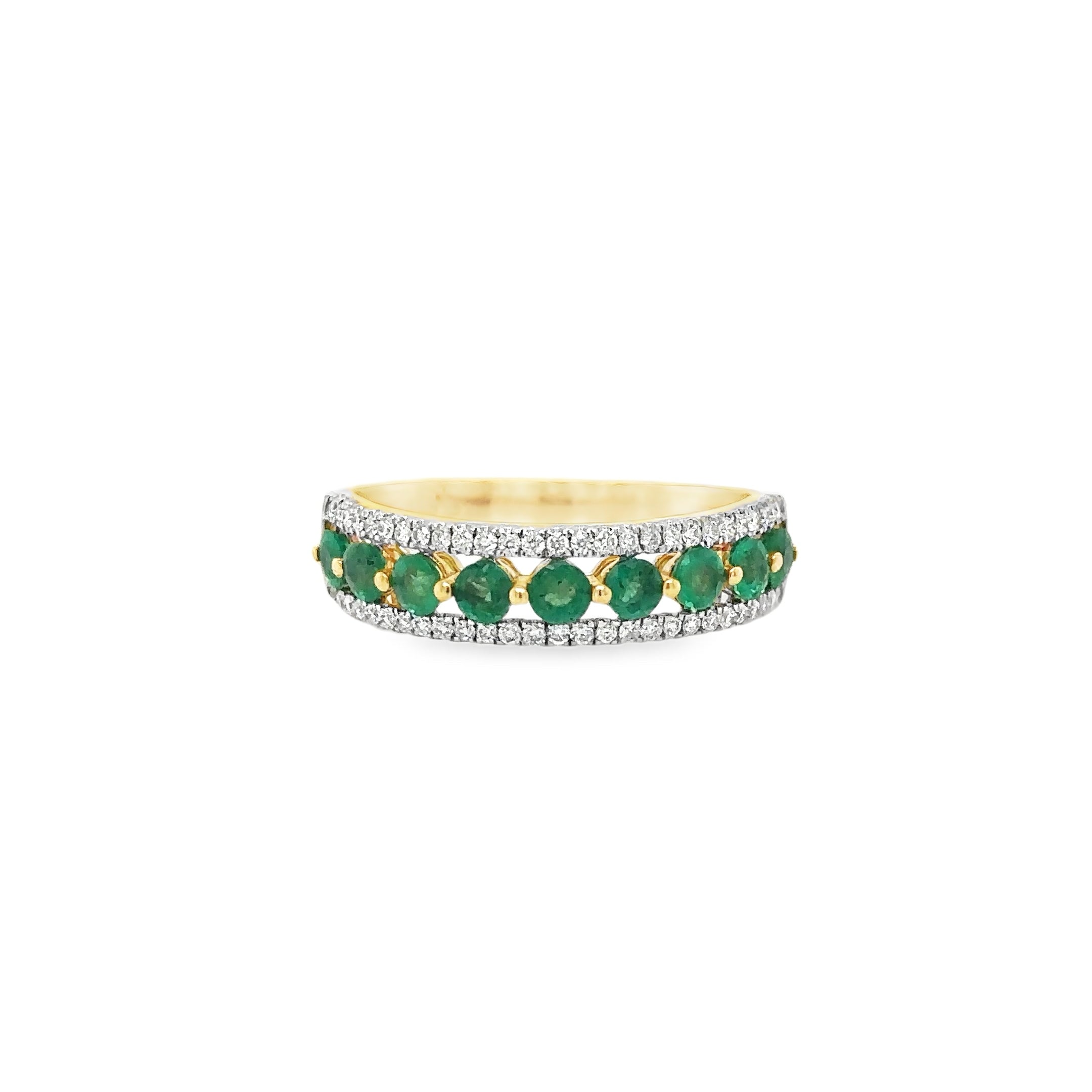 Anillo De Oro Amarillo De 14Kt Con Esmeralda Y Diamantes, 0.9 CT