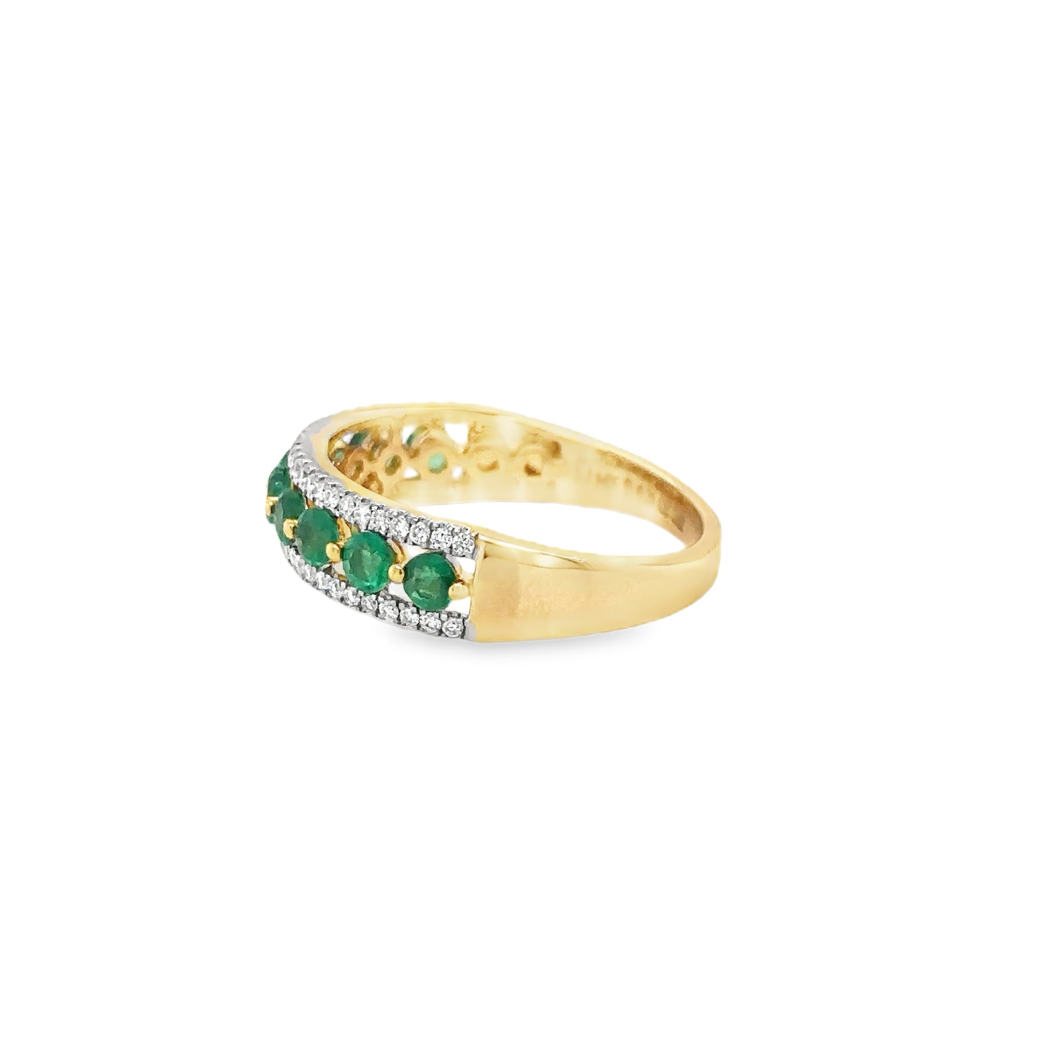 Anillo De Oro Amarillo De 14Kt Con Esmeralda Y Diamantes, 0.9 CT