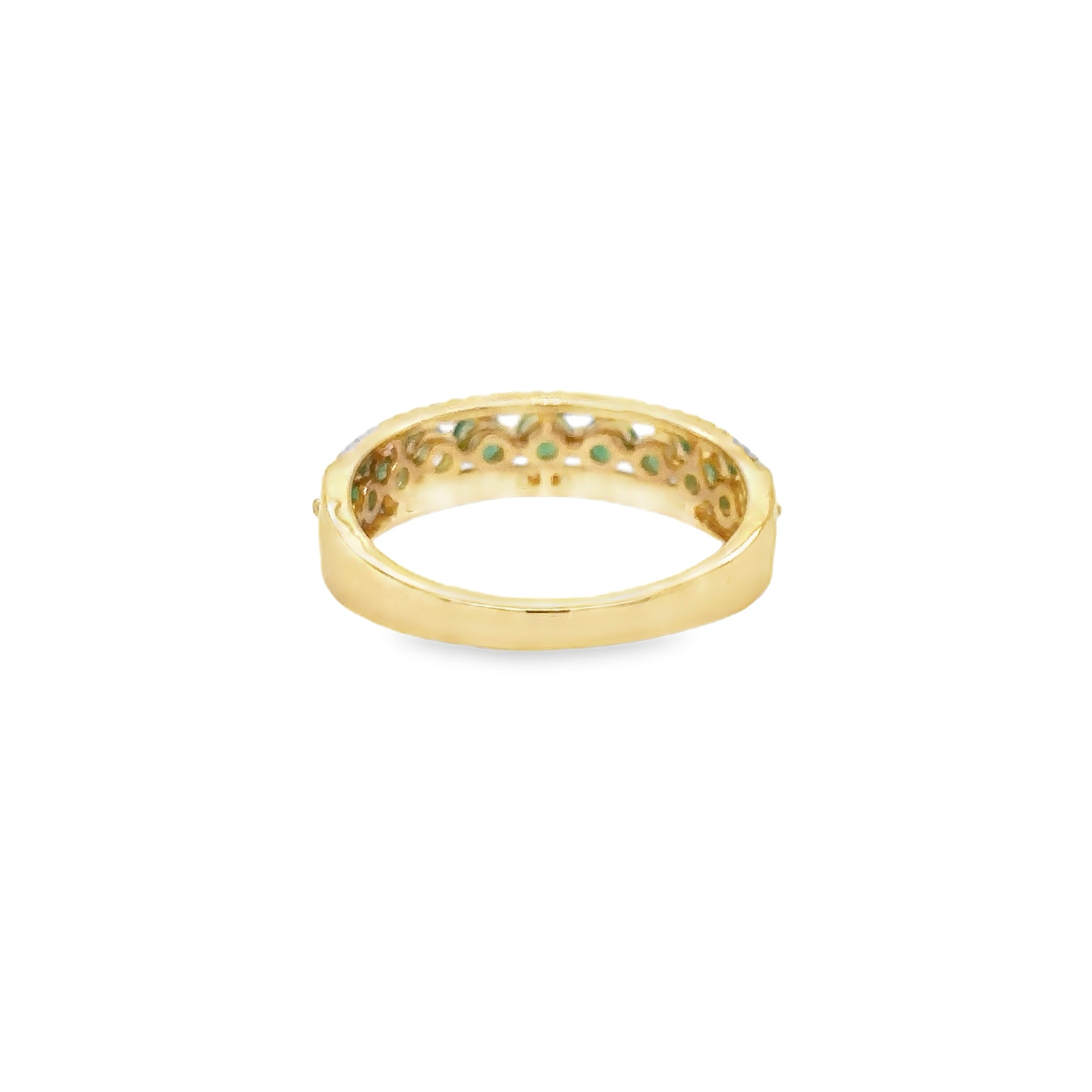 Anillo De Oro Amarillo De 14Kt Con Esmeralda Y Diamantes, 0.9 CT