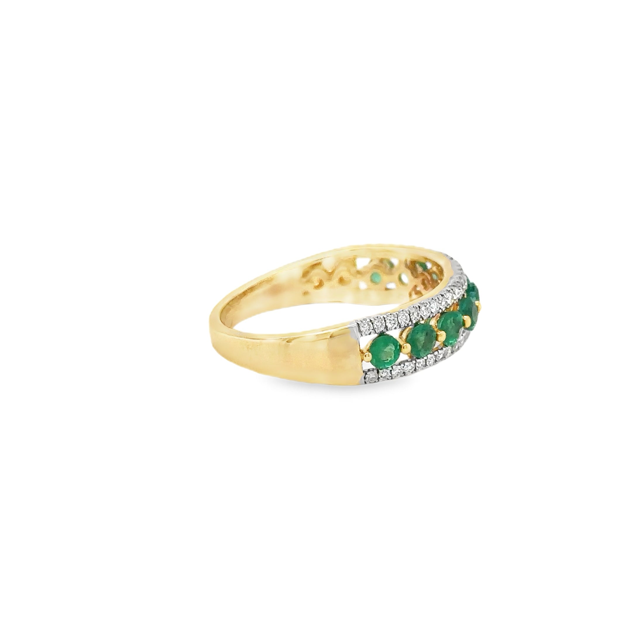 Anillo De Oro Amarillo De 14Kt Con Esmeralda Y Diamantes, 0.9 CT