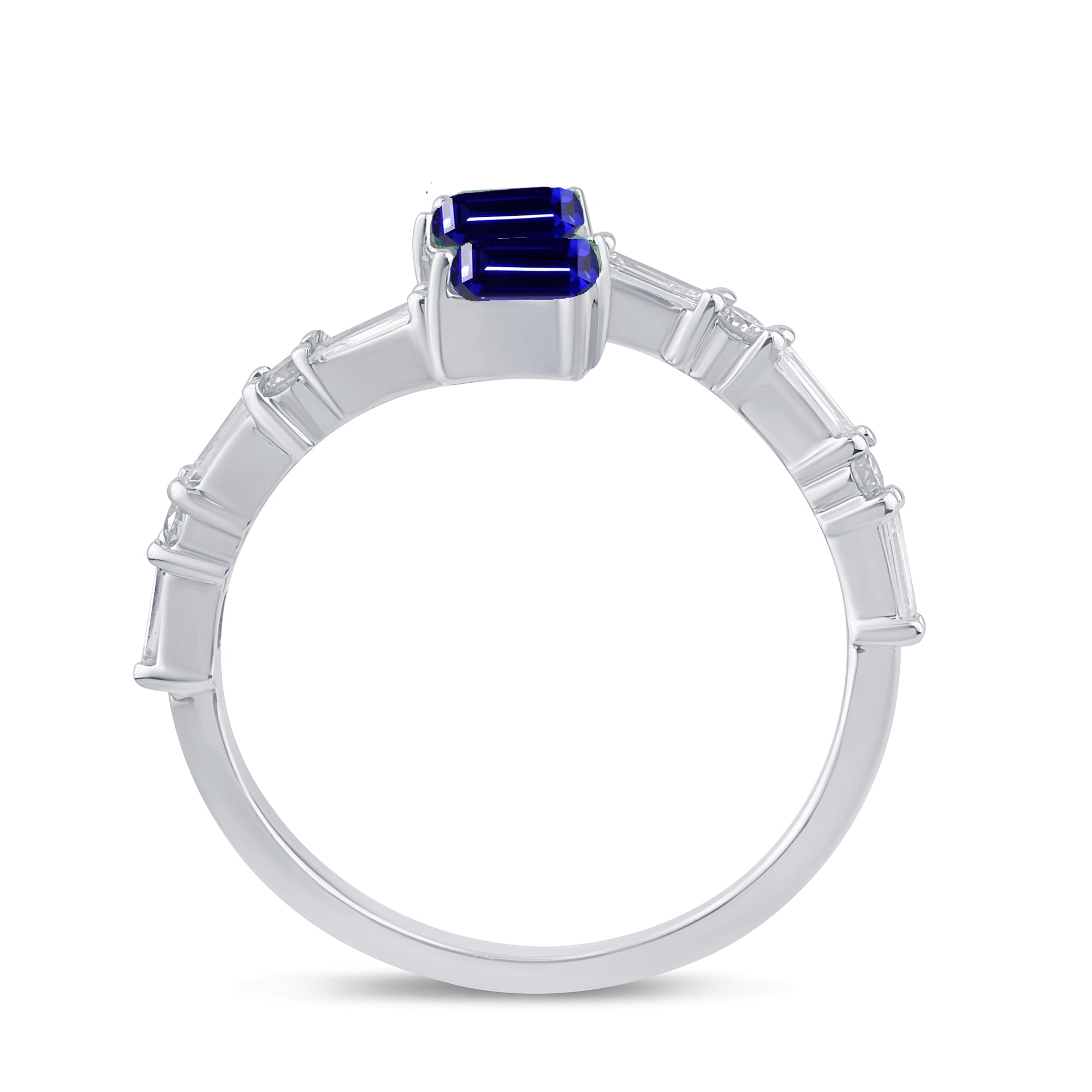 Anillo envolvente de oro blanco de 14K con zafiro azul y diamantes, 0.81CT.