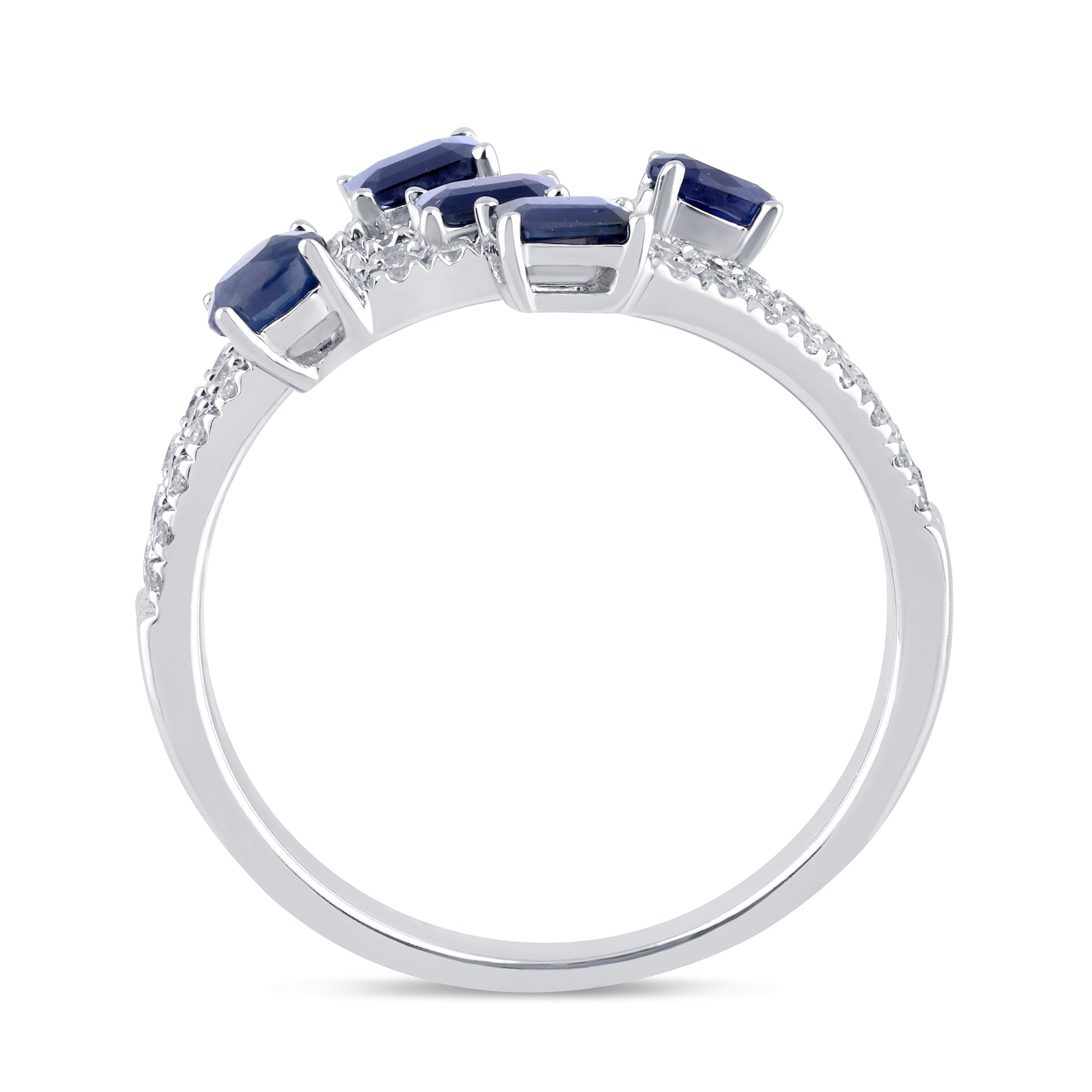 Anillo envolvente de oro blanco de 14K con zafiro azul y diamantes , 1.14CT.