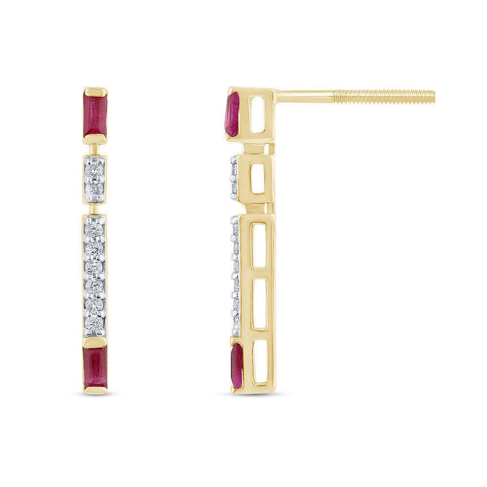 Aretes Diamante & Rubí en Oro Amarillo en 14K 0.36 CT