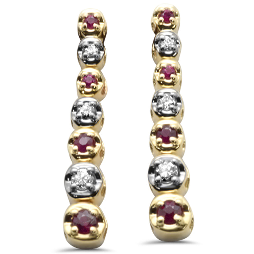 Aretes Diamante & Rubí en Oro Amarillo en 14K 0.21 CT