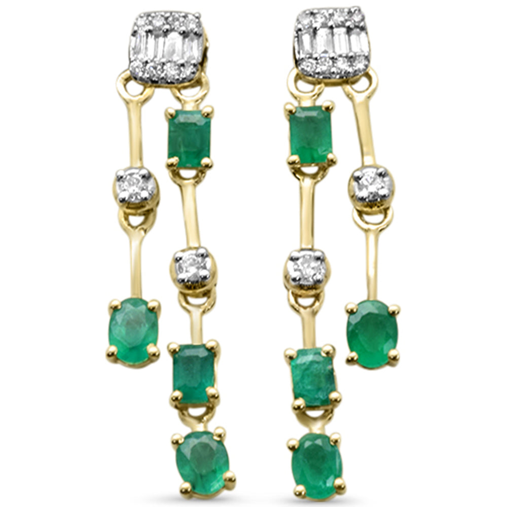 Aretes Diamante & Esmeralda en Oro Amarillo en 14K 1.52 CT