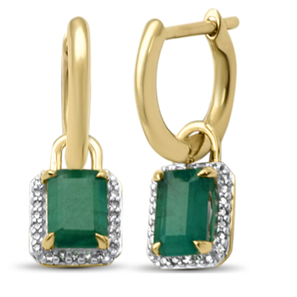 Aretes Diamante & Esmeralda en Oro Amarillo en 14K 1.41 CT