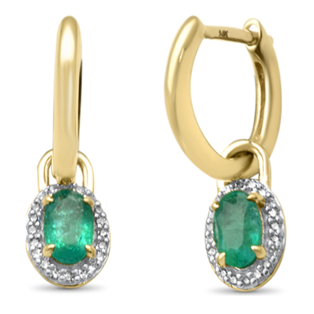 Aretes Halo Diamante & Esmeralda en Oro Amarillo en 14K 0.5 CT