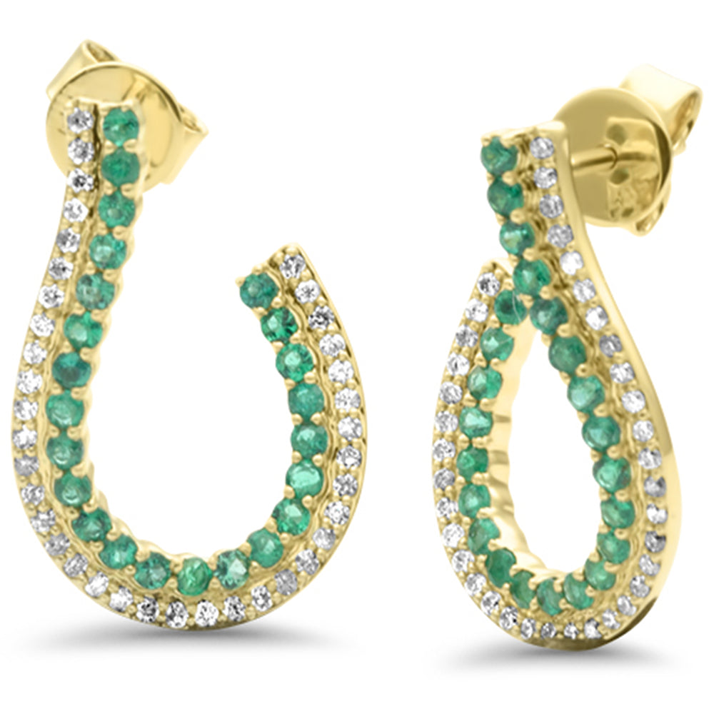 Aretes Diamante & Esmeralda en Oro Amarillo en 14K 0.92 CT