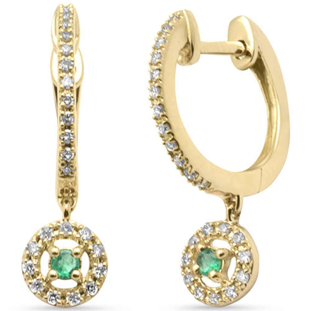 Aretes Diamante & Esmeralda en Oro Amarillo en 14K 0.22 CT