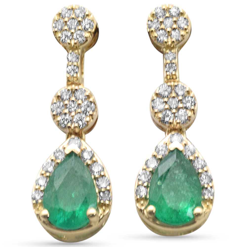 Aretes Diamante & Esmeralda en Oro Amarillo en 14K 1.14 CT