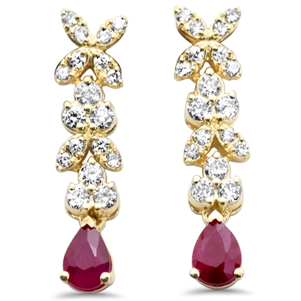 Aretes Diamante & Rubí en Oro Amarillo en 14K 0.62 CT