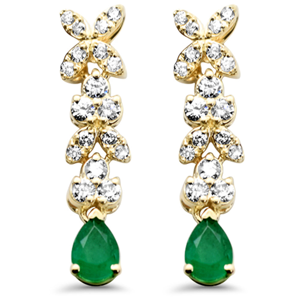 Aretes Diamante & Esmeralda en Oro Amarillo en 14K 0.48 CT