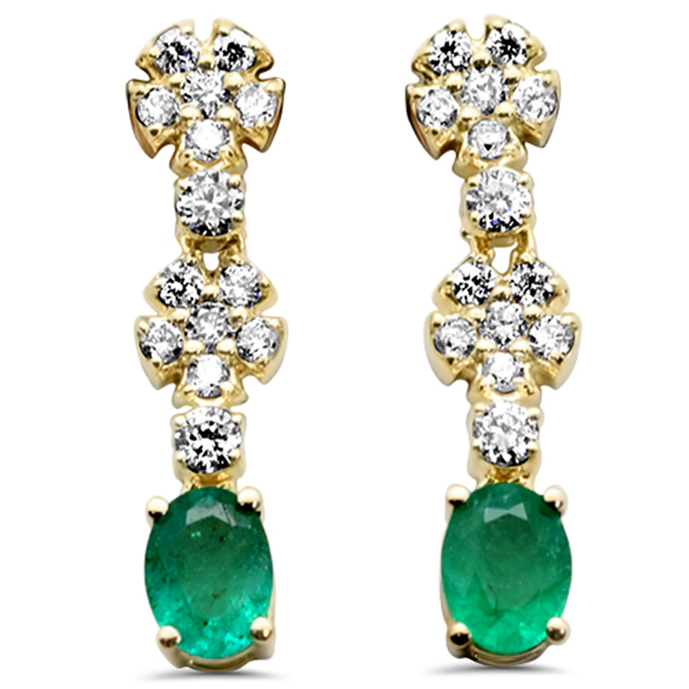 Aretes Diamante & Esmeralda en Oro Amarillo en 14K 0.52 CT