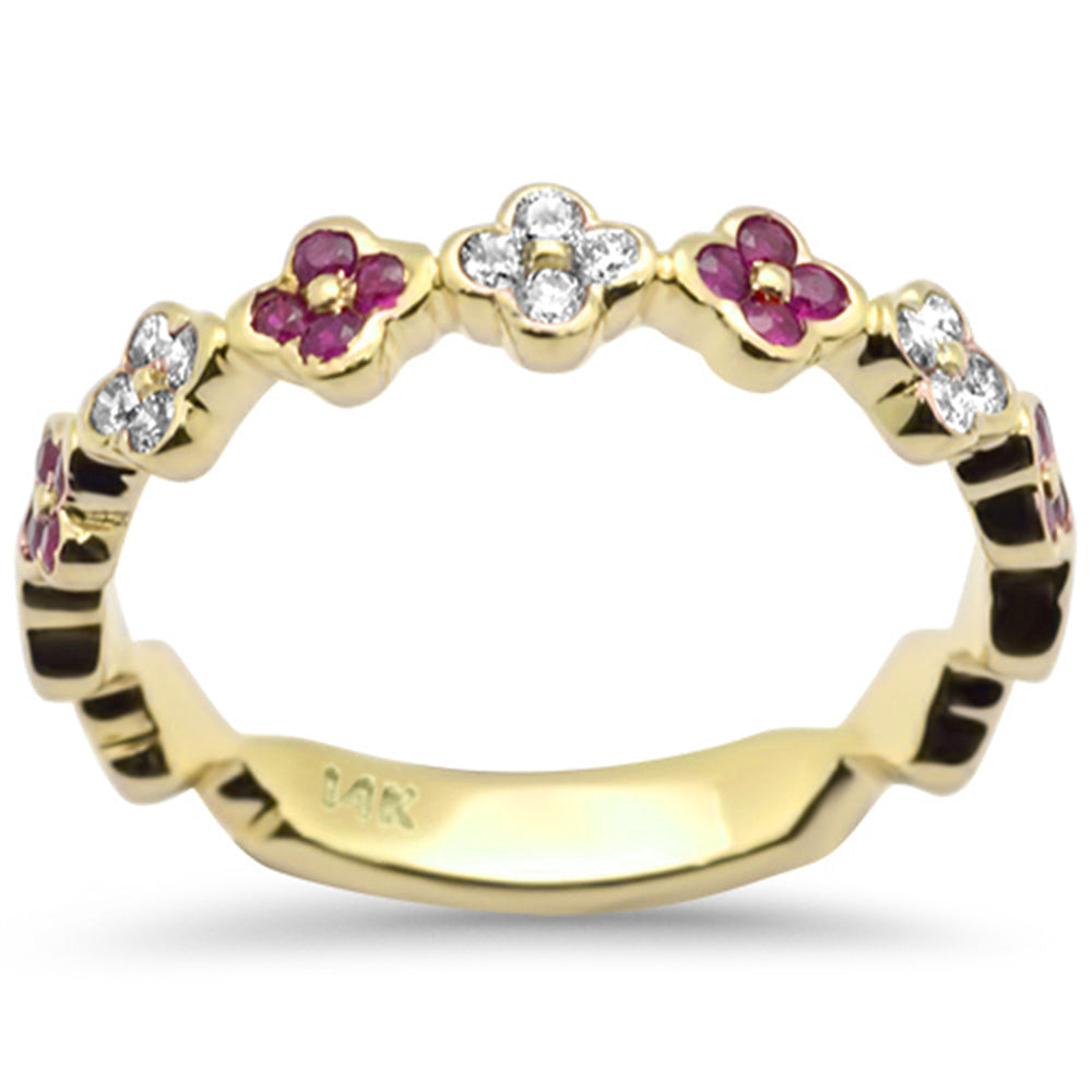 Anillo Diamante & Rubí en Oro Amarillo en 14K 0.35 CT