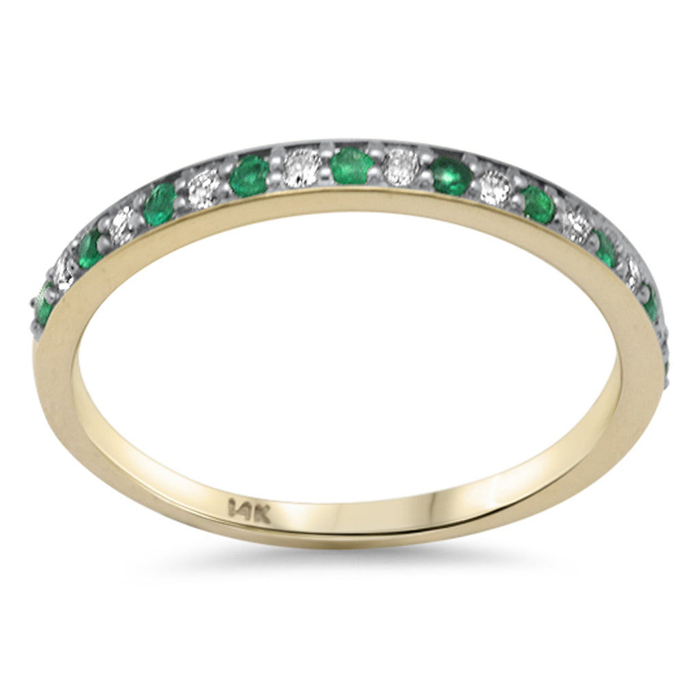 Alternating Diamond &amp; Emerald Anniversary Ring in 14K Yellow Gold 0.2 CT