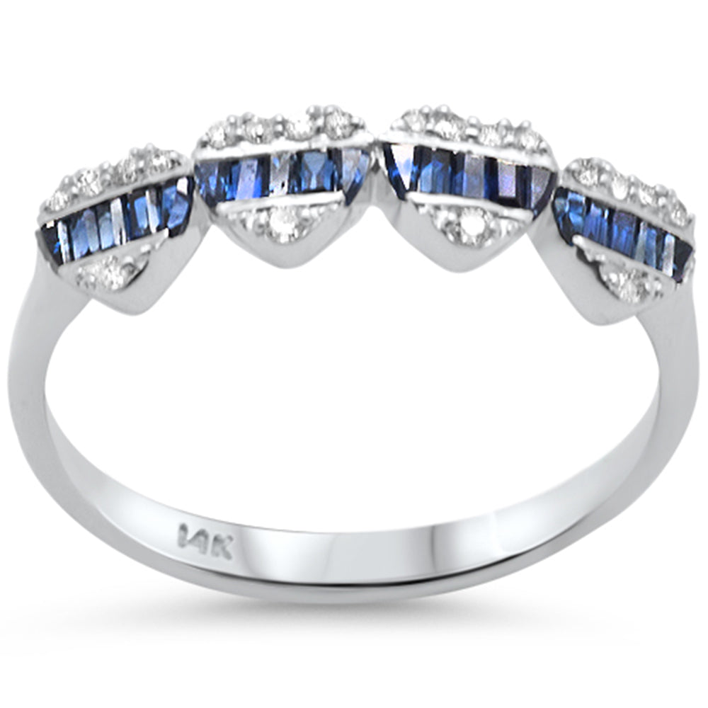 Anillo de oro blanco de 14K con diamantes en forma de corazón y zafiro azul, 0.35CT.