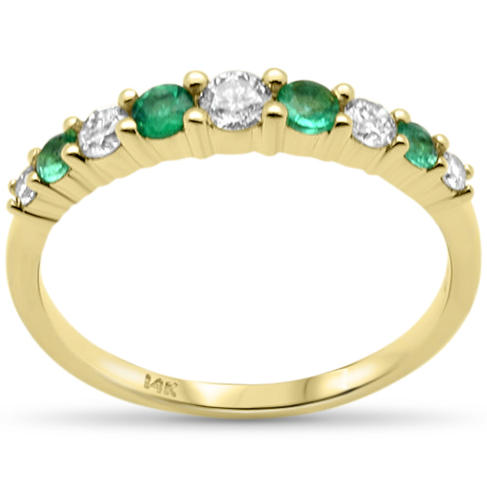 Anillo Diamante & Esmeralda en Oro Amarillo en 14K 0.73 CT