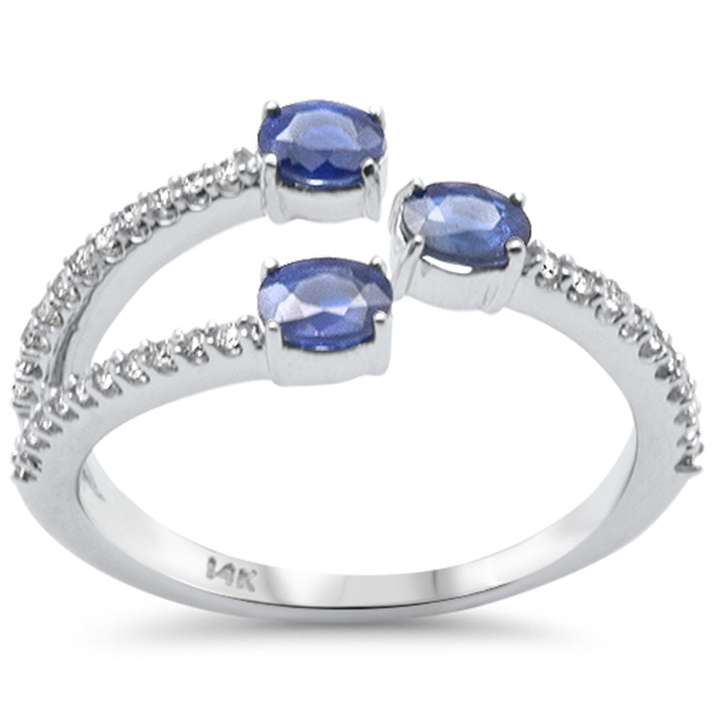 14K White Gold Wrap Ring with Blue Sapphire and Diamonds, 0.69CT.