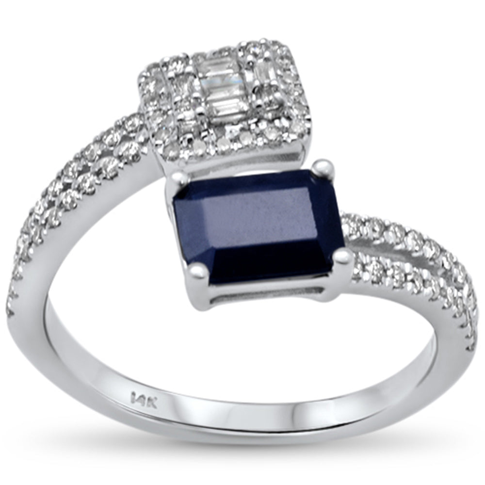 Anillo envolvente de oro blanco de 14K con zafiro azul y diamantes, 1.71CT.