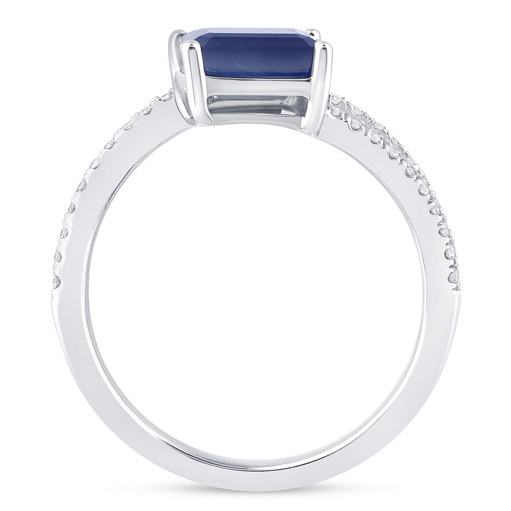 Anillo envolvente de oro blanco de 14K con zafiro azul y diamantes, 1.71CT.