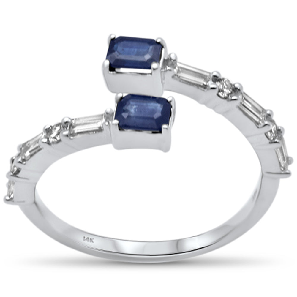 14K White Gold Wrap Ring with Blue Sapphire and Diamonds, 0.81CT.