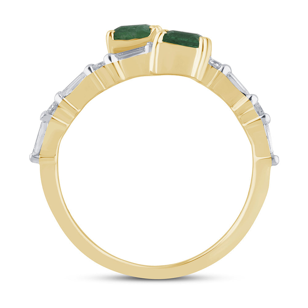 Anillo Diamante & Esmeralda en Oro Amarillo en 14K 0.75 CT