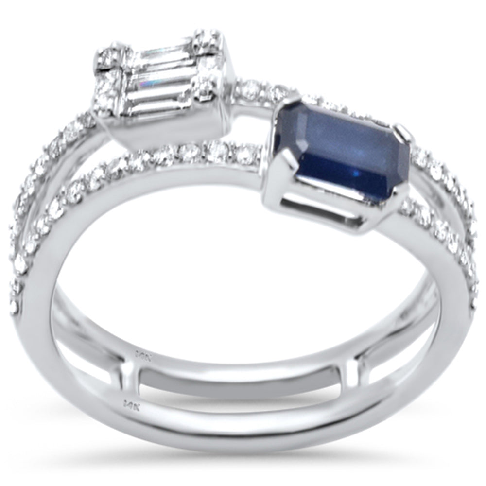 Anillo envolvente de oro blanco de 14K con diamantes y zafiro azul, 1.11CT.