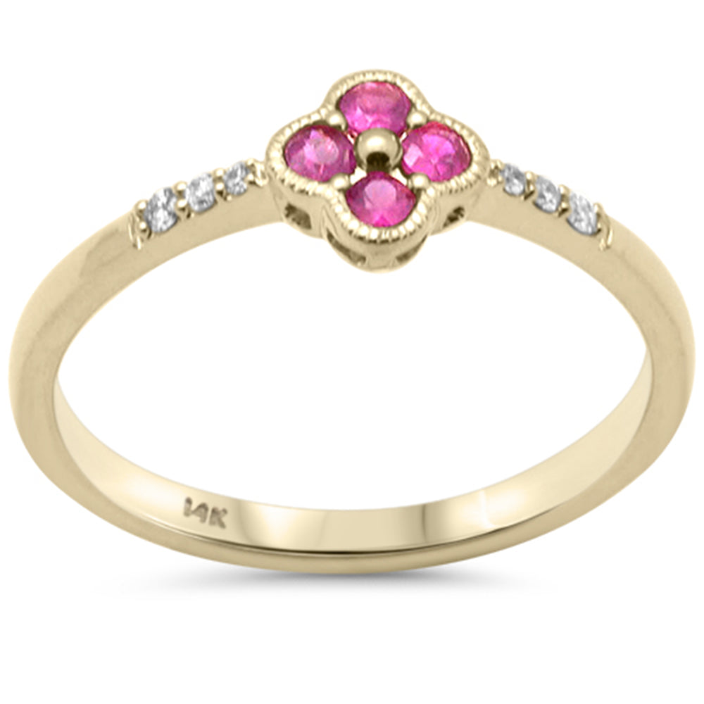 Anillo Diamante & Rubí en Oro Amarillo en 14K 0.23 CT