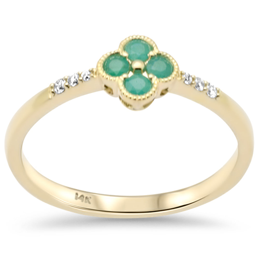 Anillo Diamante & Esmeralda en Oro Amarillo en 14K 0.18 CT