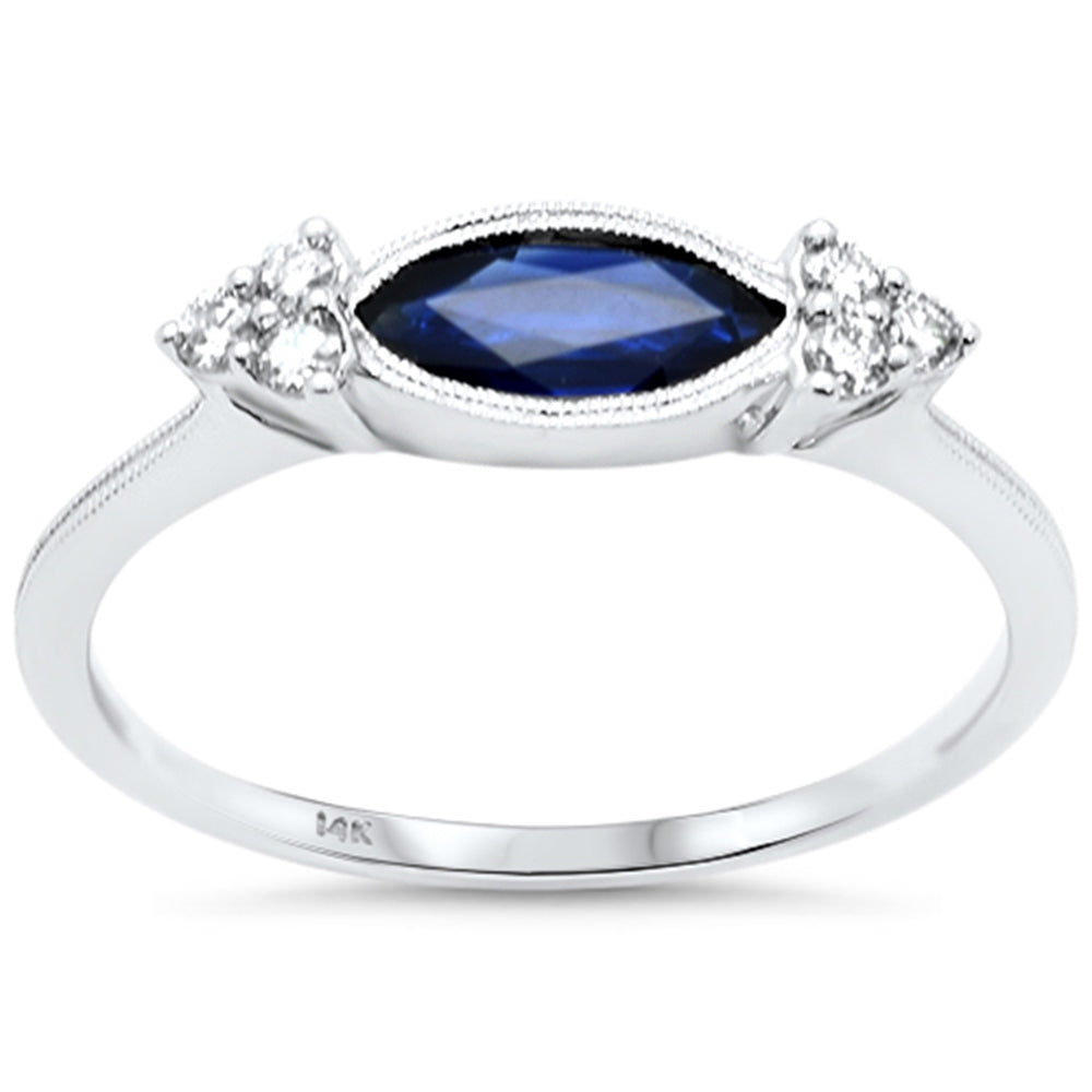 Anillo de oro blanco de 14K con diamantes redondos y zafiro azul, 0.64CT.